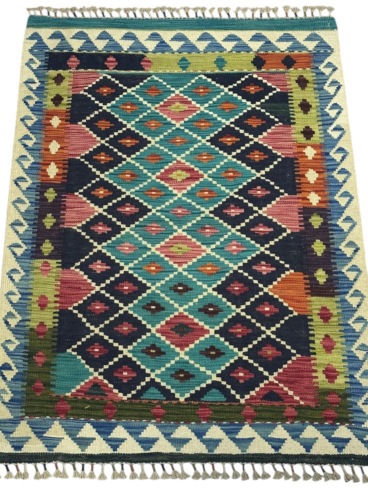 Afghan Kilim Rug 3'5" x 4'9", Hand-Woven Wool, No. 195, view 2