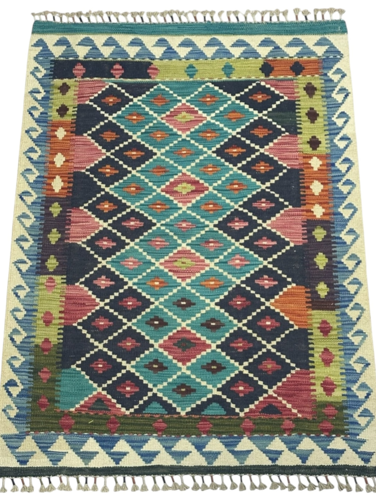 Afghan Kilim Rug 3'6" x 4'11", Hand-Woven Wool, No. 196, view 2