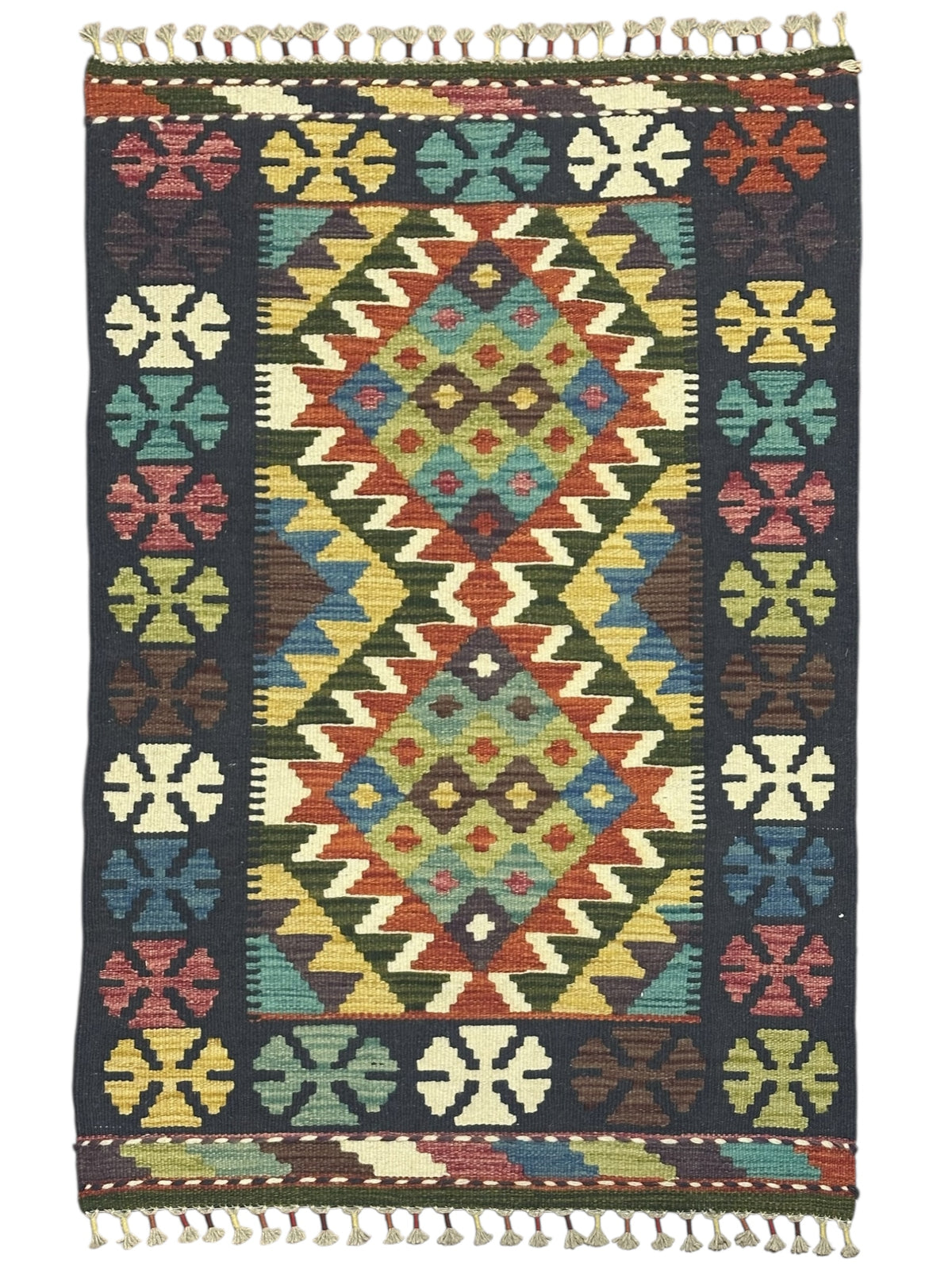 Afghan Kilim Rug 2'9" x 4'4", Hand-Woven Wool, No. 641