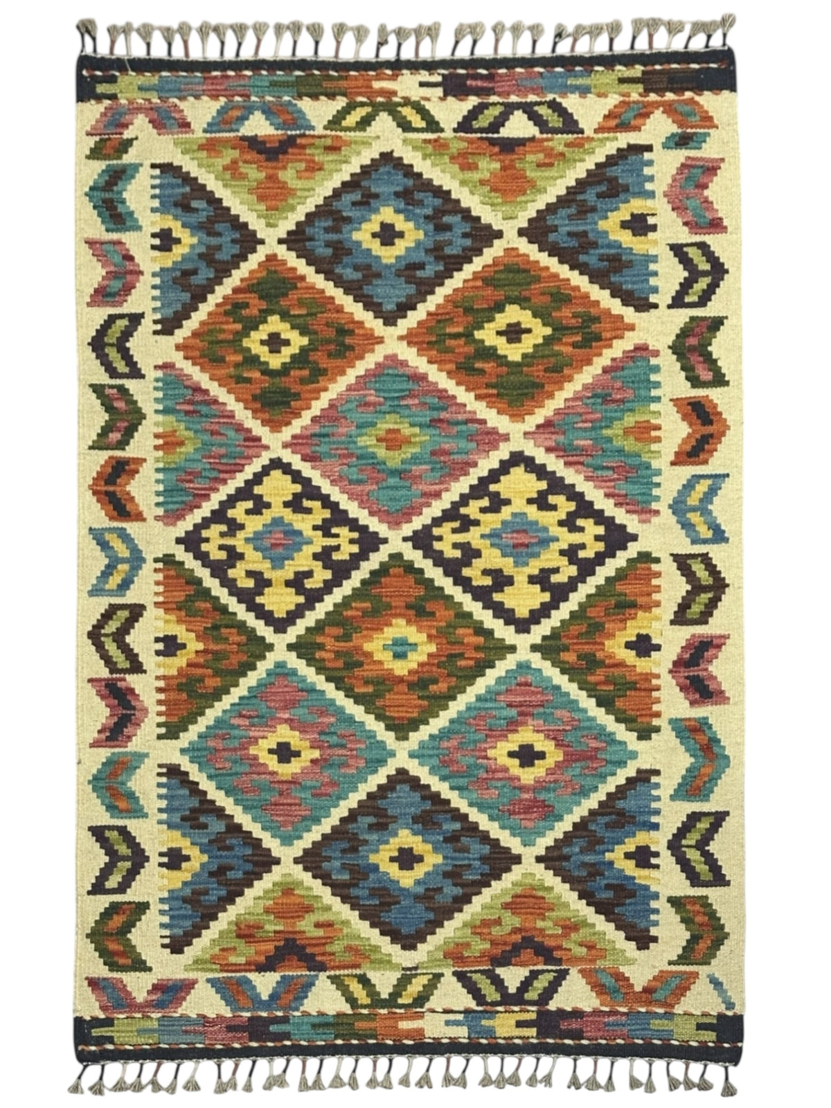 Afghan Kilim Rug 2'10" x 4'1", Hand-Woven Wool, No. 299