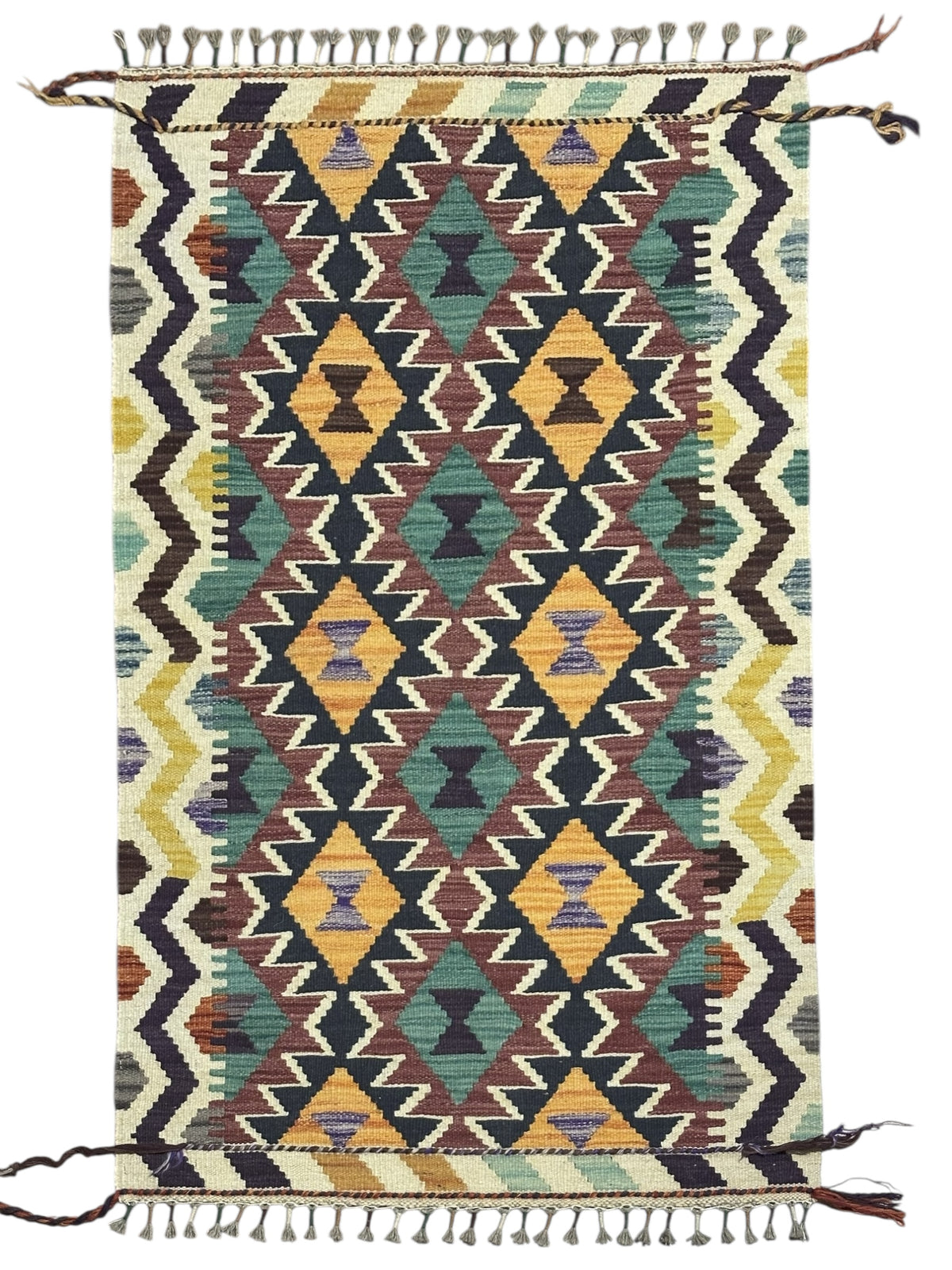 Afghan Kilim Rug 2'7" x 4'2", Hand-Woven Wool, No. 311