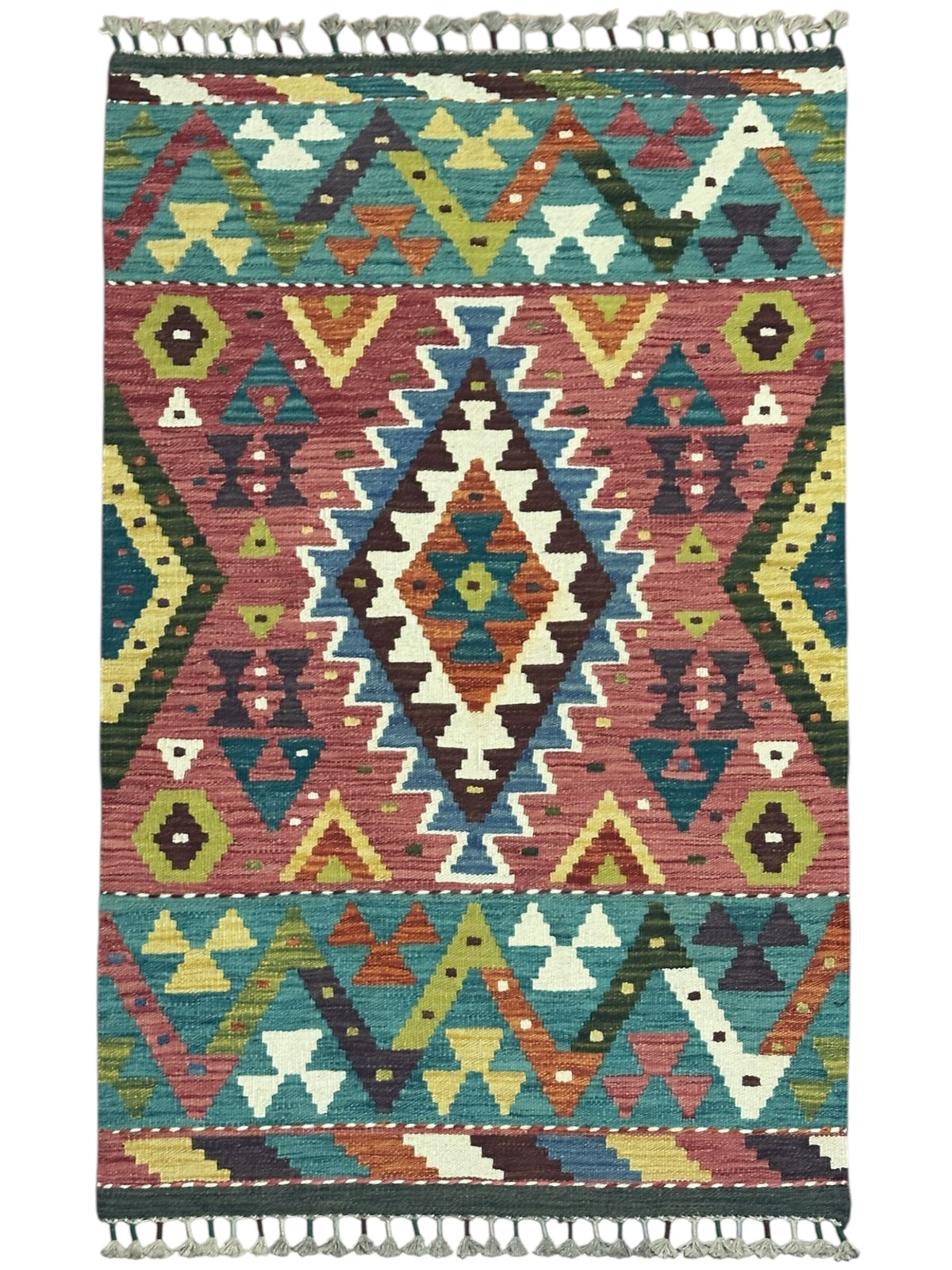 Afghan Kilim Rug 2'9" x 4'3", Hand-Woven Wool, No. 313