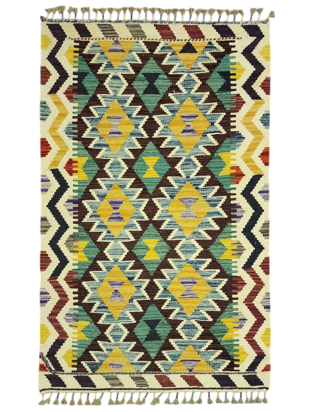 Afghan Kilim Rug 2'8" x 4'1", Hand-Woven Wool, No. 315
