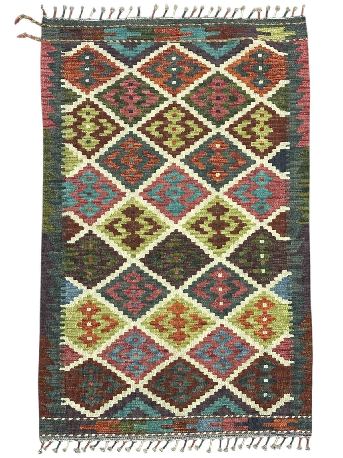 Afghan Kilim Rug 2'8" x 4'1", Hand-Woven Wool, No. 274
