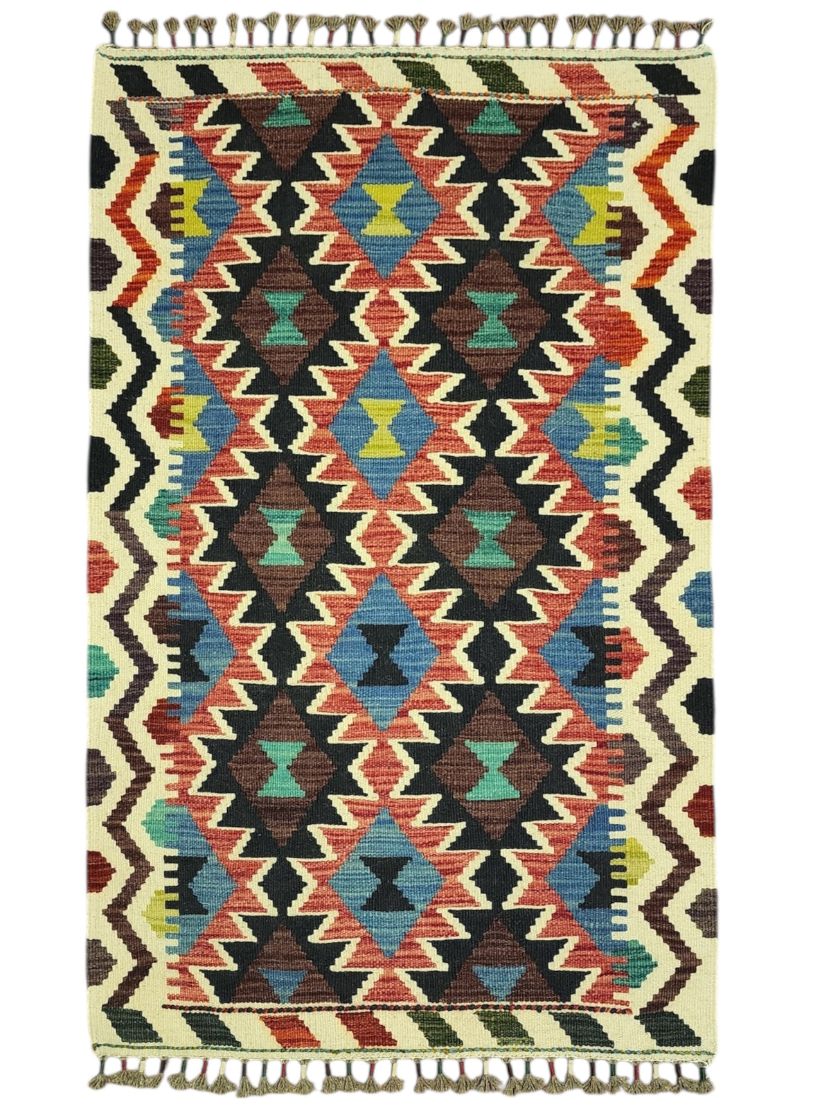 Afghan Kilim Rug 2'7" x 4'2", Hand-Woven Wool, No. 277