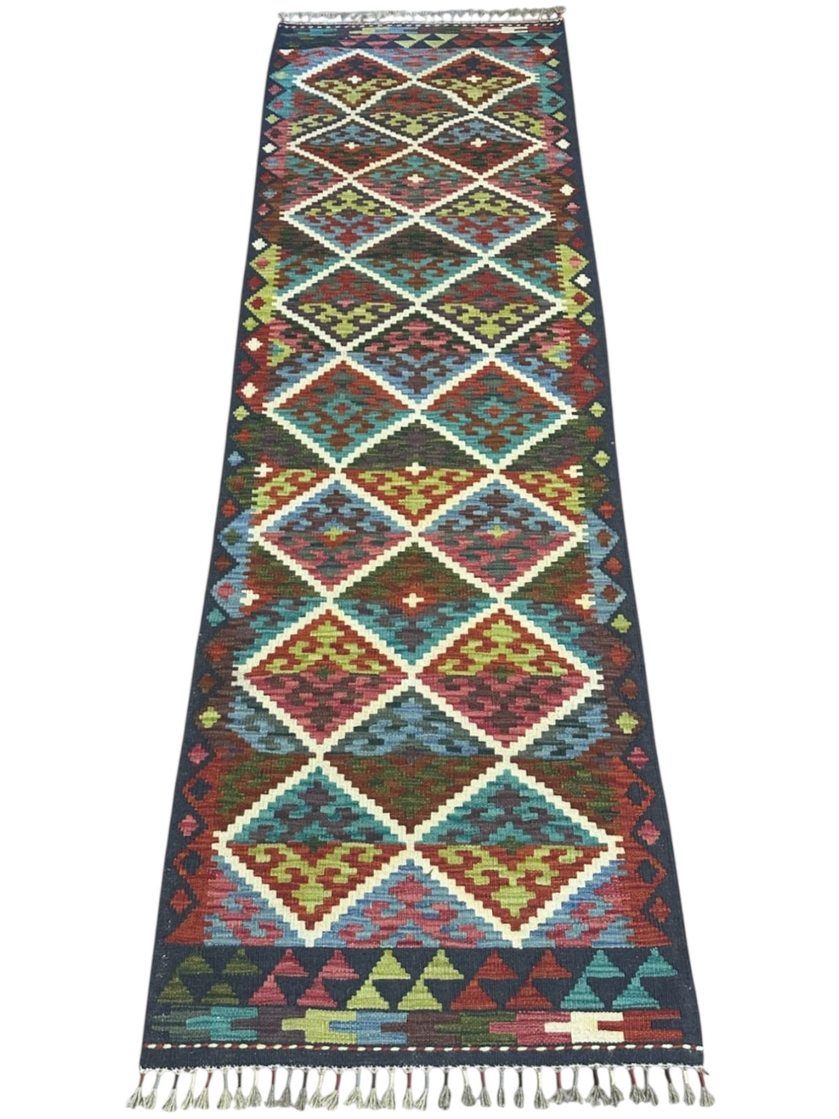 Afghan Kilim Runner 2x8, Brown, Ivory & Red, Hand-Woven Wool Flatweave, view 2