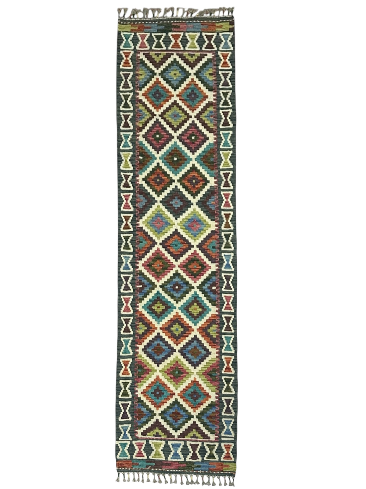 Afghan Kilim Runner 2' x 7'1", Hand-Woven Wool, No. 341