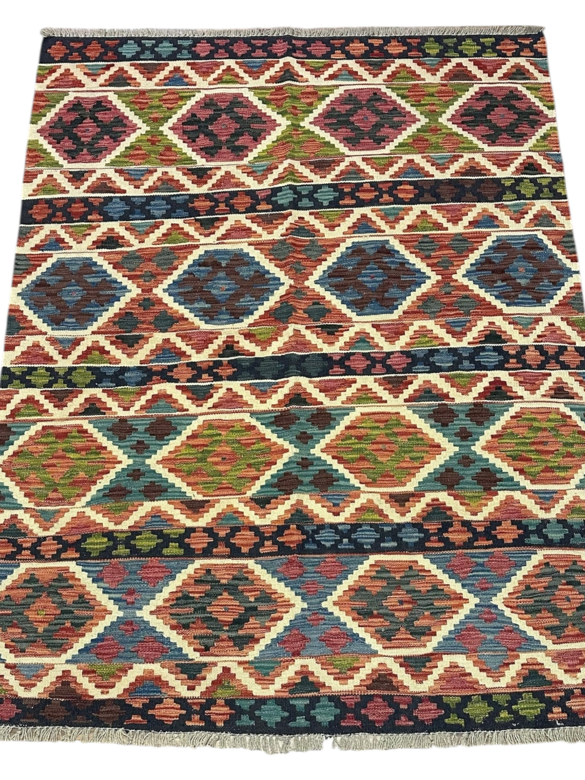 Afghan Kilim Rug 5x6, Rust, Red & Navy, Hand-Woven Wool Flatweave, view 2