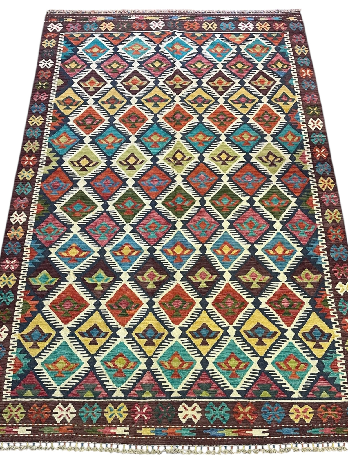 Afghan Kilim Rug 6x10, Brown, Ivory & Rust, Hand-Woven Wool Flatweave, view 2