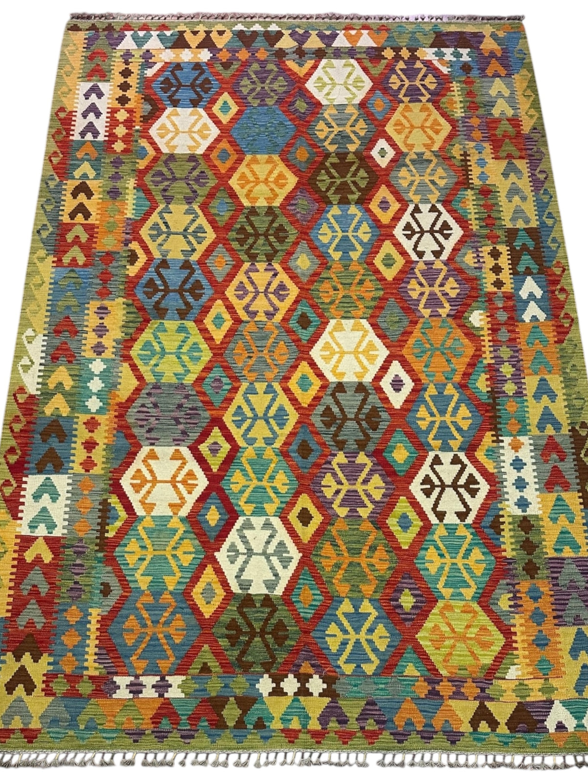Afghan Kilim Rug 7x10, Rust, Gold & Ivory, Hand-Woven Wool Flatweave, view 2