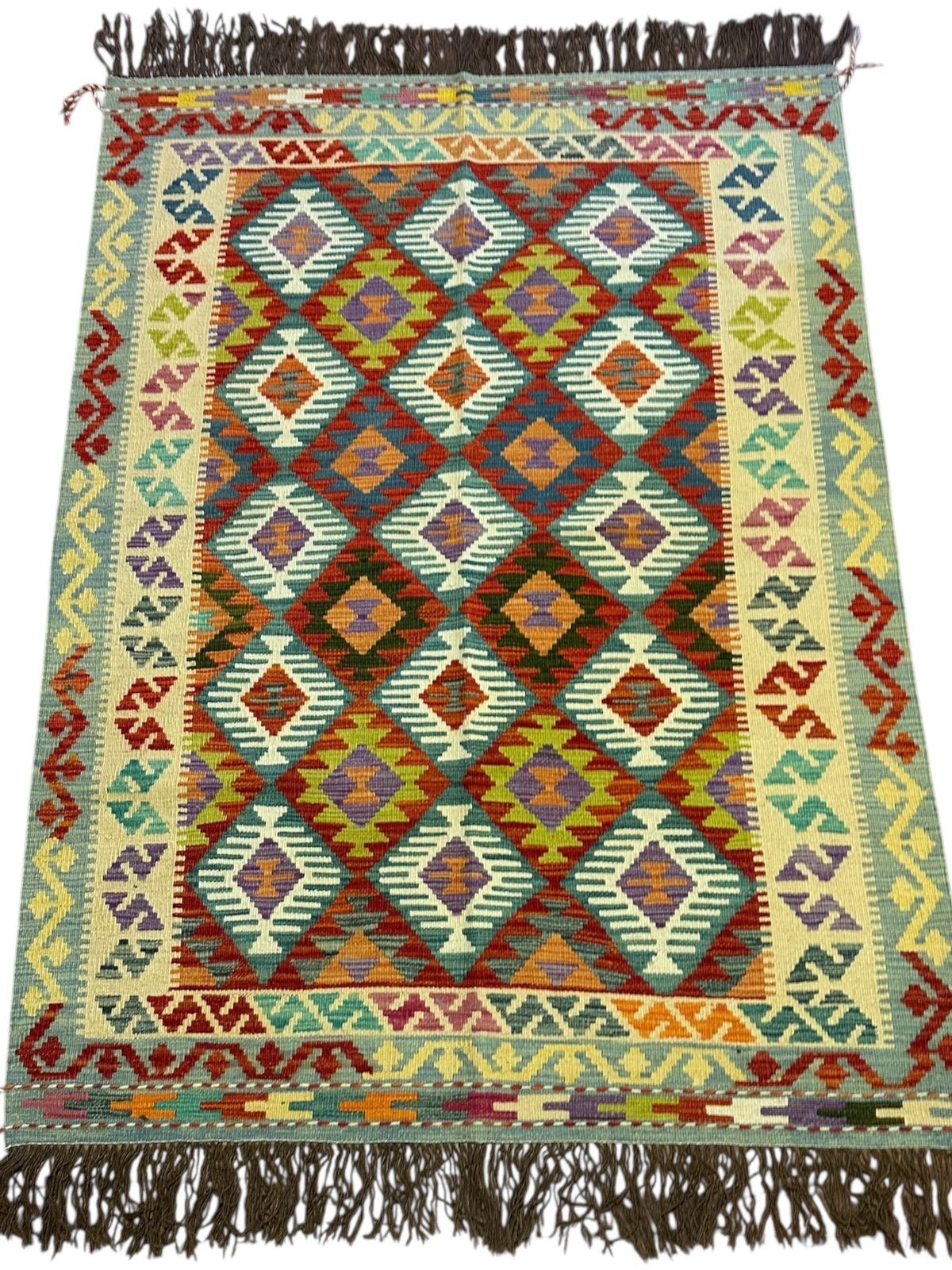 Afghan Kilim Rug 5x7, Rust, Ivory & Brown, Hand-Woven Wool Flatweave, view 2