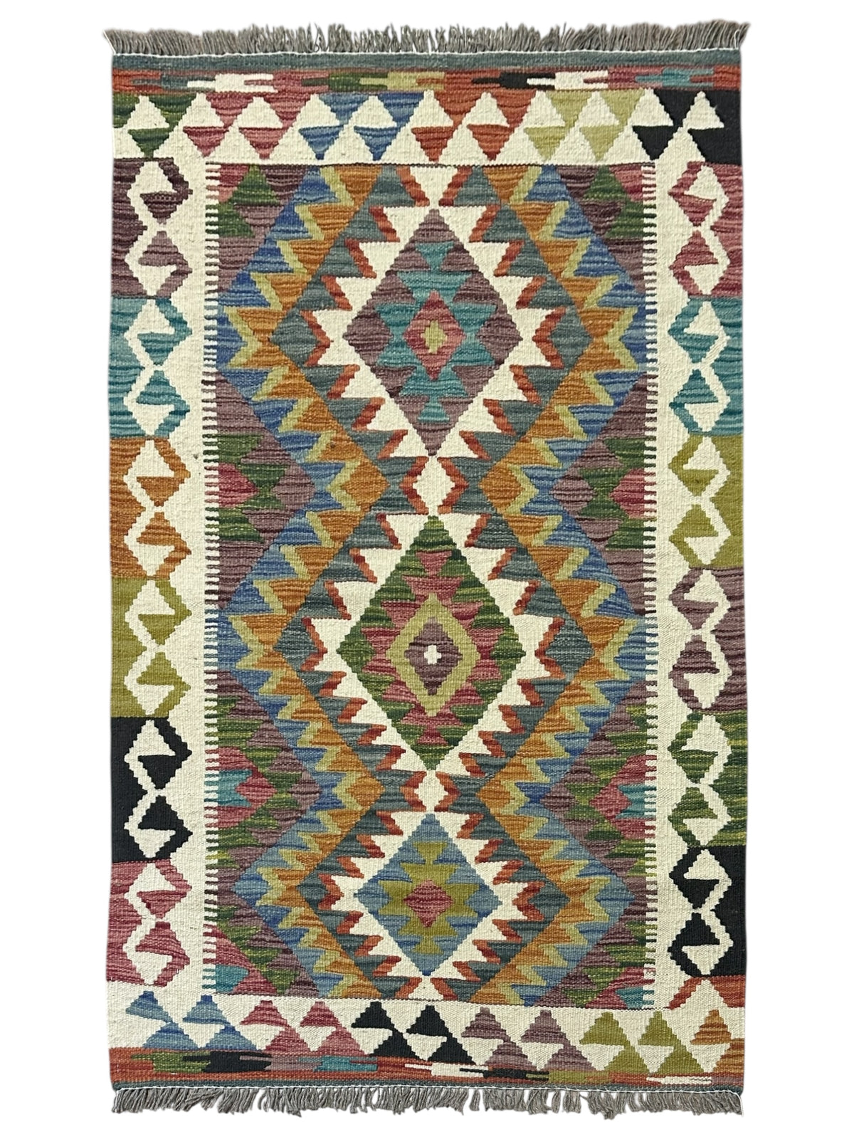 Afghan Kilim Rug 2'10" x 4'4", Hand-Woven Wool, No. 541