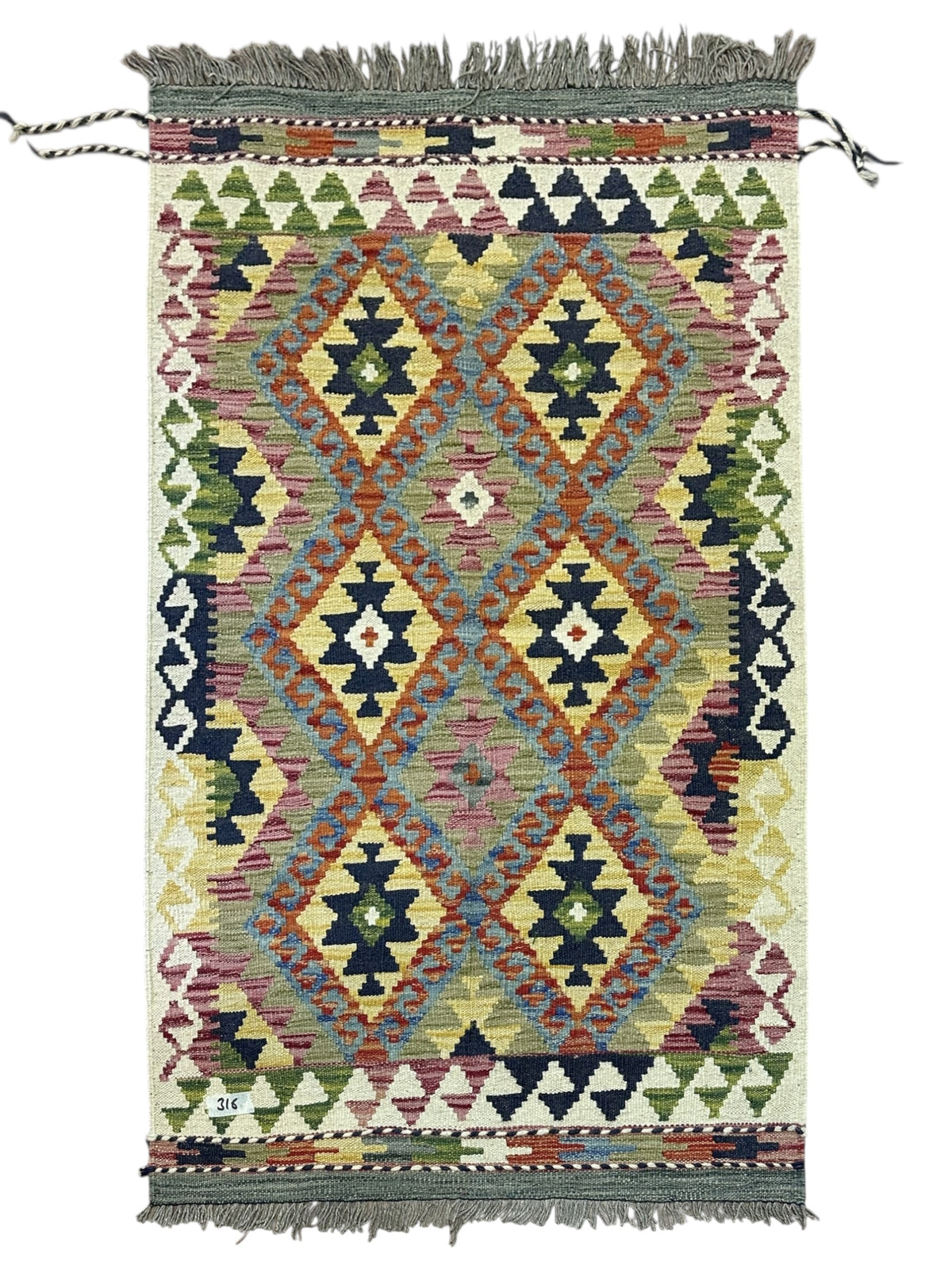 Afghan Kilim Rug 2'8" x 4'2", Hand-Woven Wool, No. 542