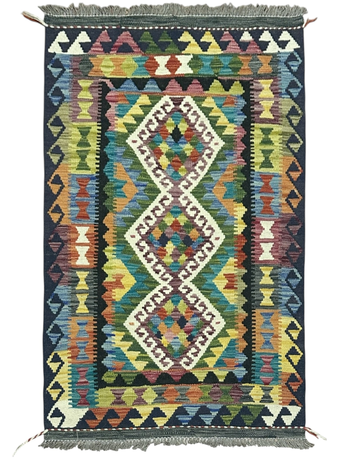 Afghan Kilim Rug 2'9" x 4'3", Hand-Woven Wool, No. 544