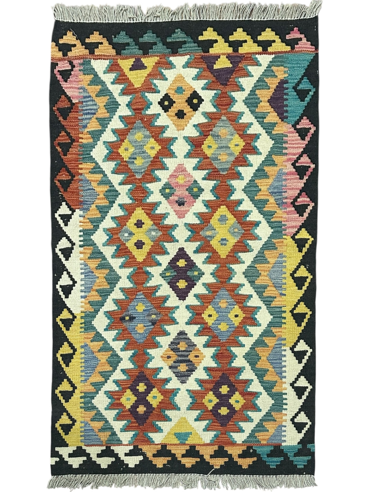 Afghan Kilim Rug 2'8" x 4'2", Hand-Woven Wool, No. 548