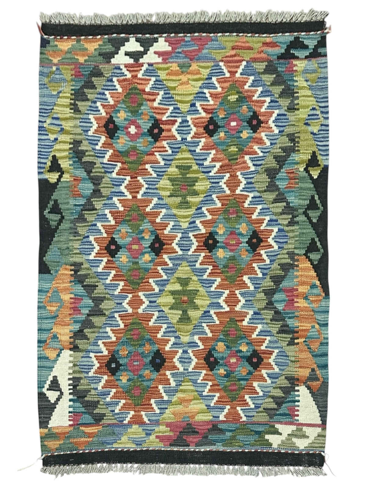 Afghan Kilim Rug 2'10" x 4'2", Hand-Woven Wool, No. 551
