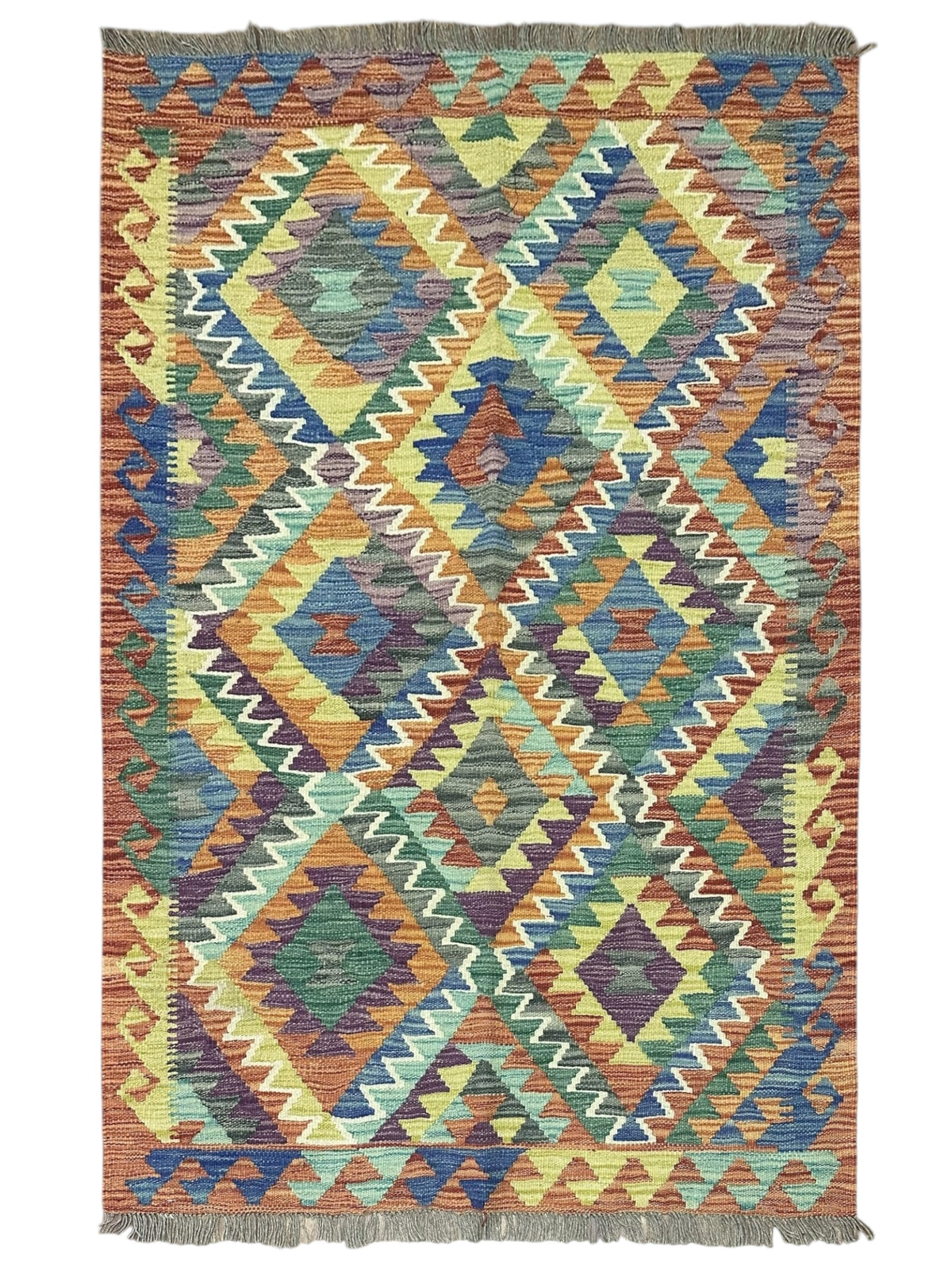 Afghan Kilim Rug 3'5" x 4'10", Hand-Woven Wool, No. 561