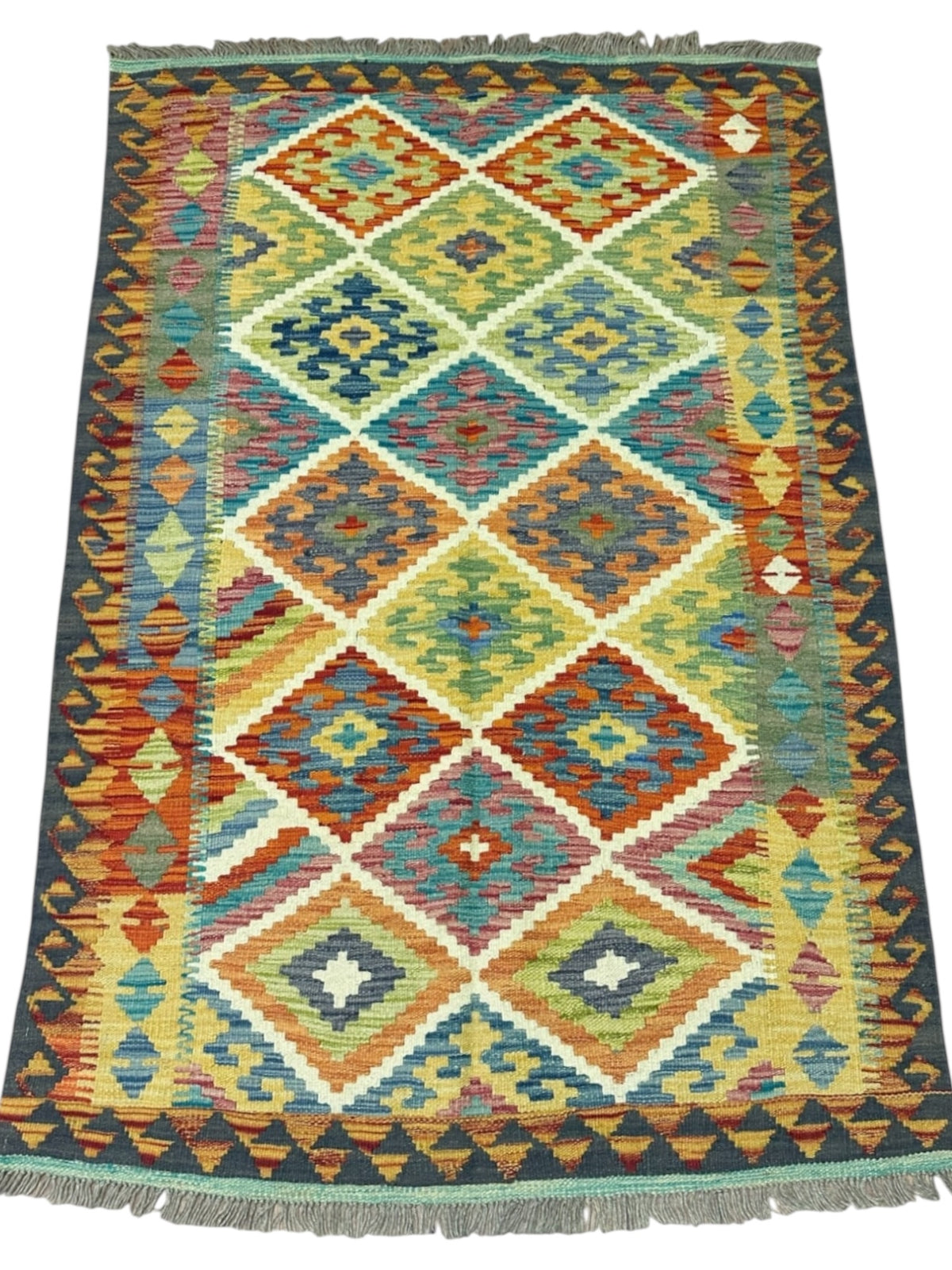 Afghan Kilim Rug 3'5" x 5'2", Hand-Woven Wool, No. 564, view 2