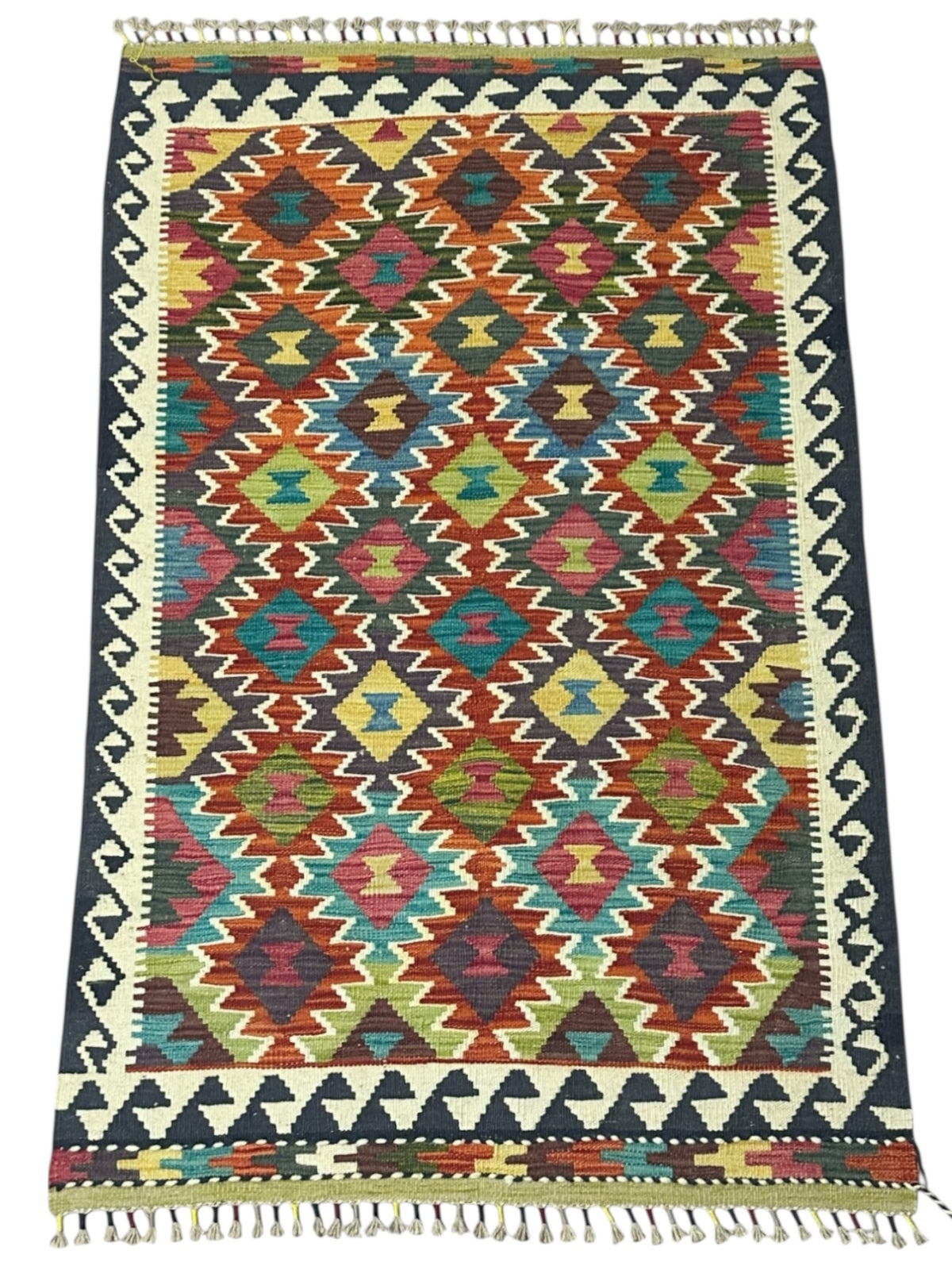 Afghan Kilim Rug 3'4" x 5'2", Hand-Woven Wool, No. 590, view 2