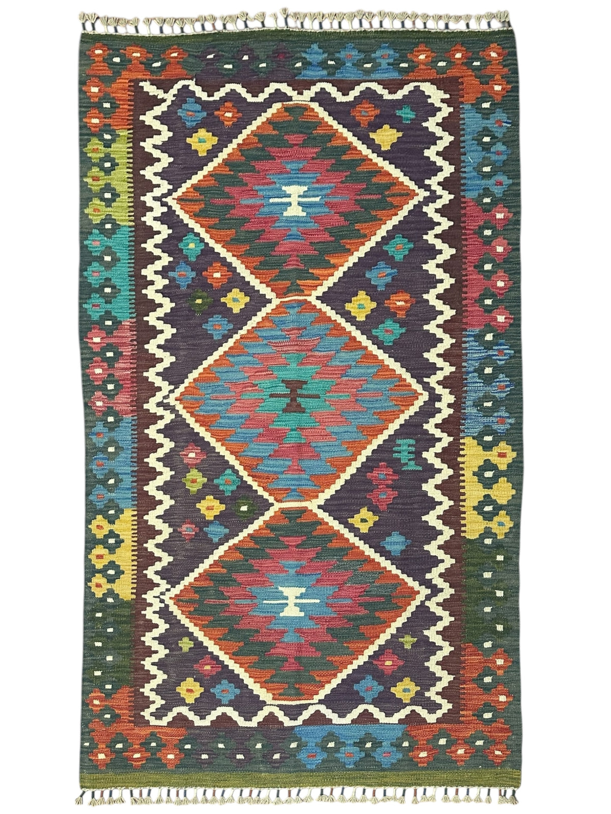 Afghan Kilim Rug 3'10" x 6'1", Hand-Woven Wool, No. 593