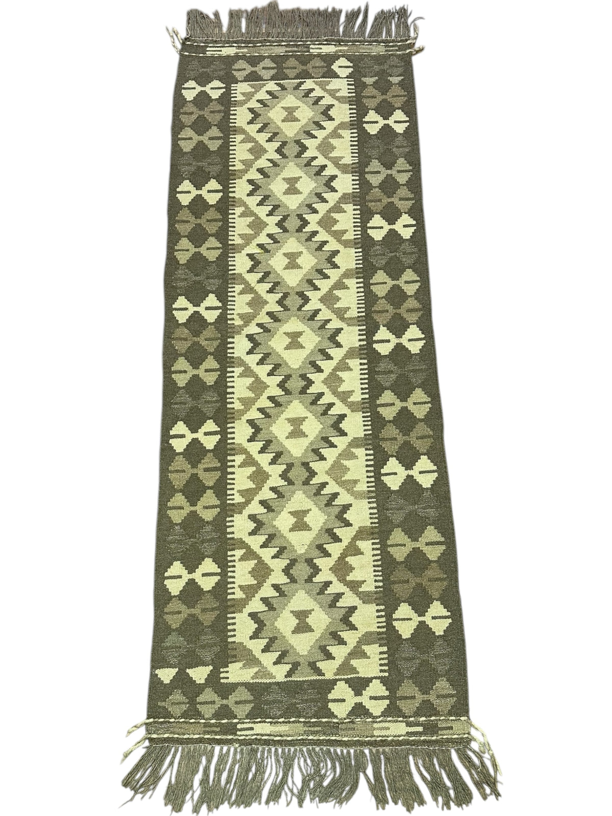 Afghan Kilim Runner 2x6, Gray, Ivory & Black, Hand-Woven Wool Flatweave, view 2