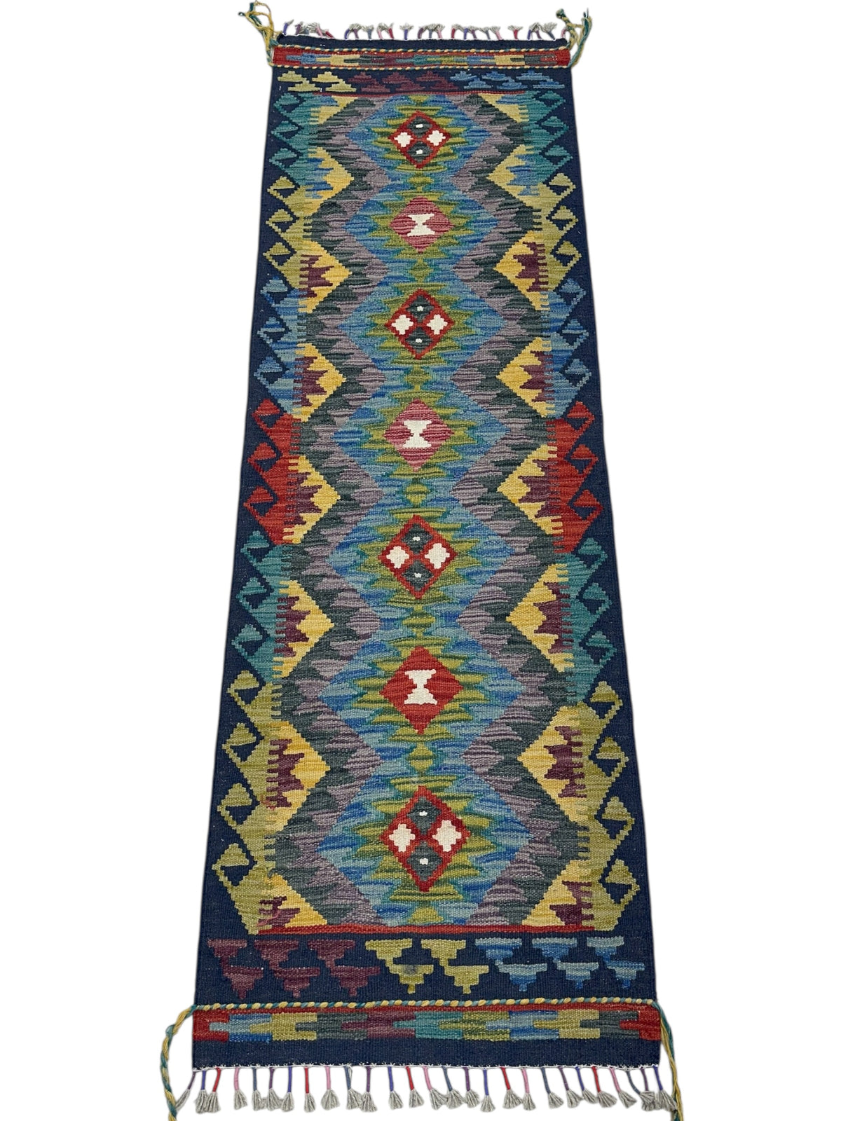 Afghan Kilim Runner 2x6, Navy, Blue & Gray, Hand-Woven Wool Flatweave, view 2