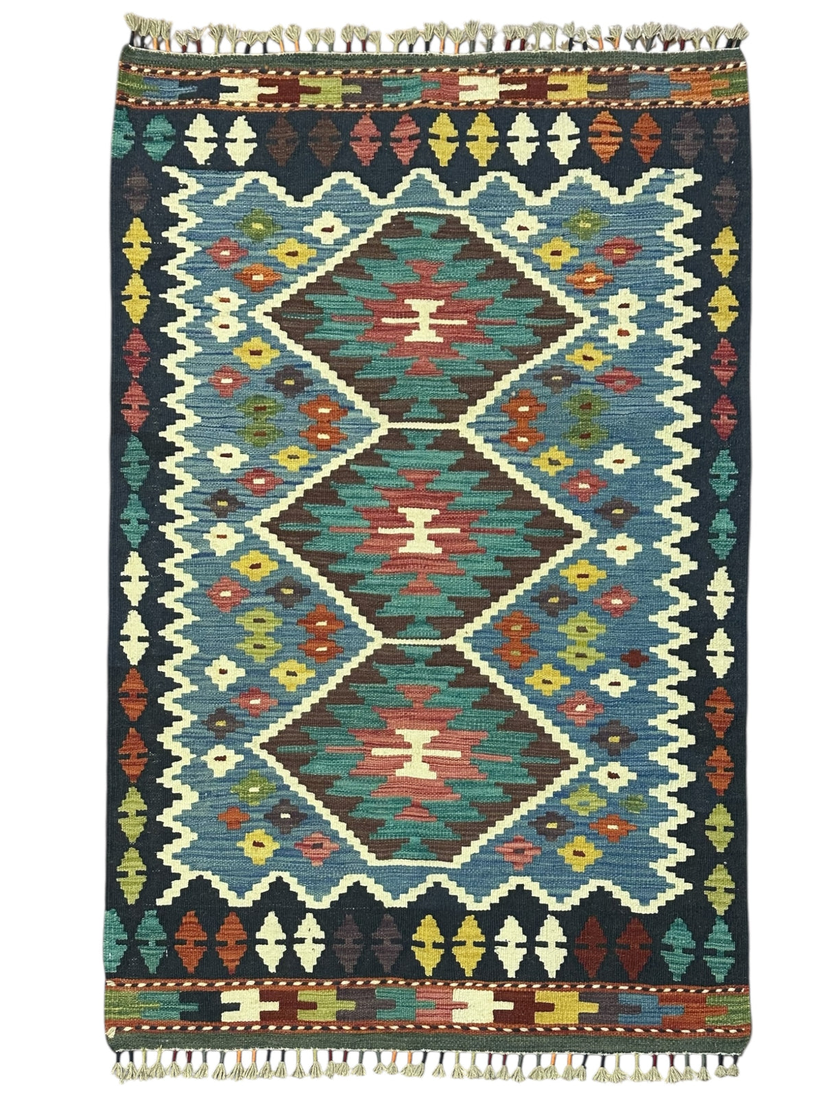 Afghan Kilim Rug 3'3" x 4'11", Hand-Woven Wool, No. 603