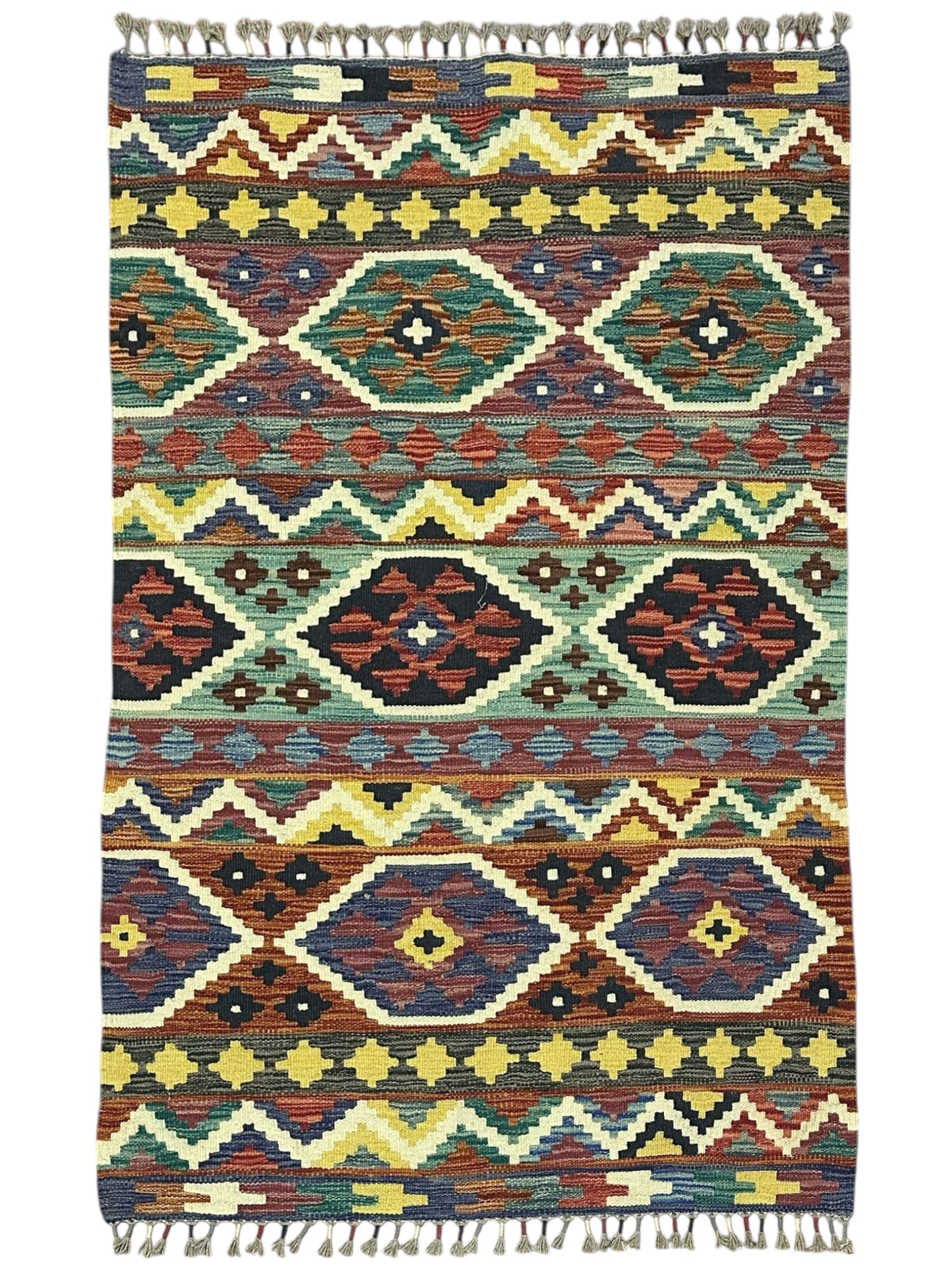 Afghan Kilim Rug 3'3" x 4'10", Hand-Woven Wool, No. 607