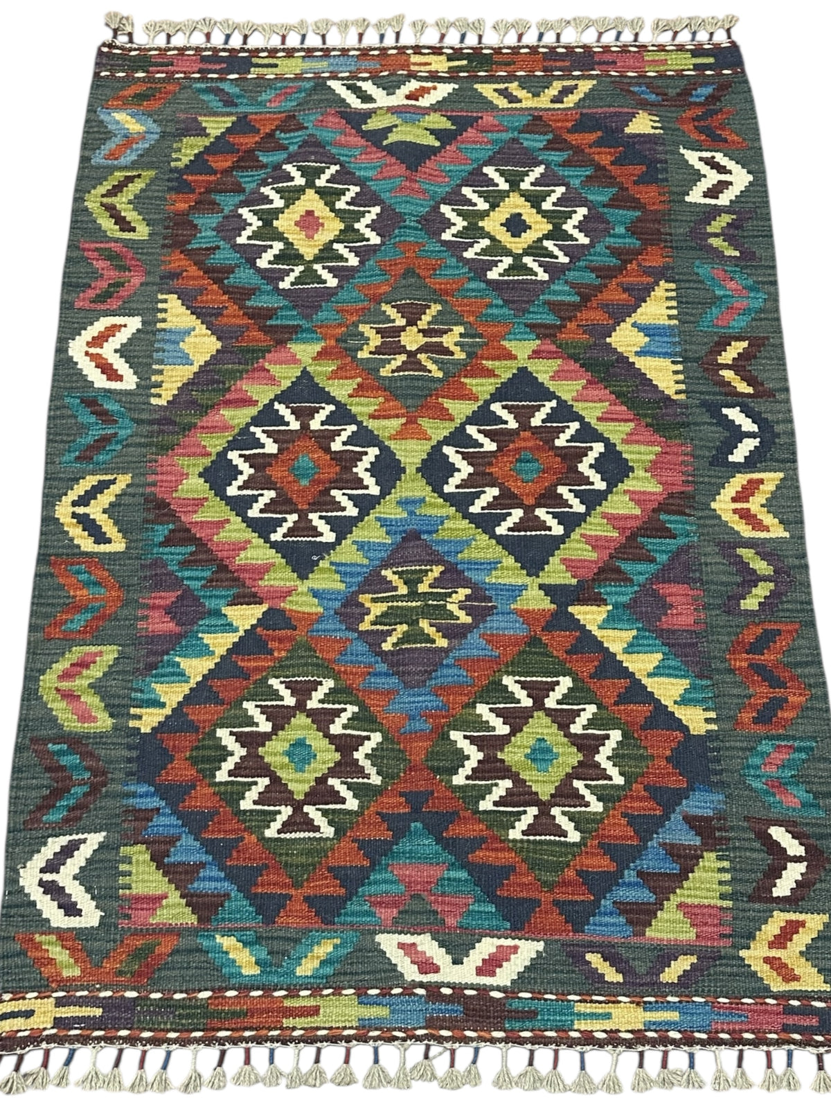 Afghan Kilim Rug 2'11" x 4'1", Hand-Woven Wool, No. 610, view 2