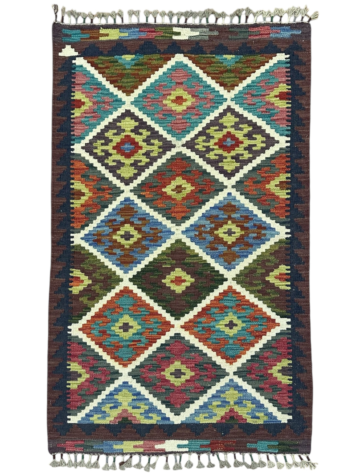 Afghan Kilim Rug 2'8" x 4'2", Hand-Woven Wool, No. 617