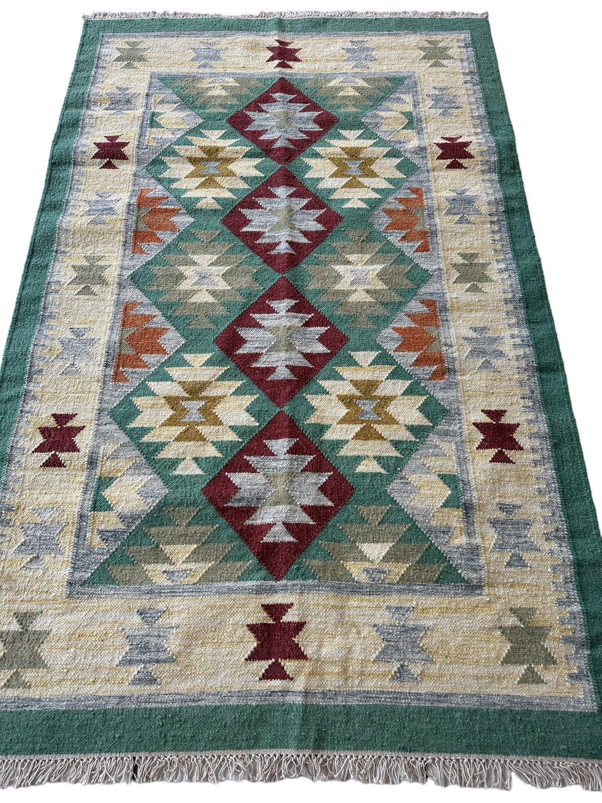 Indo-Turkish Kilim 4' x 6'4", Hand-Woven, Cream, view 3