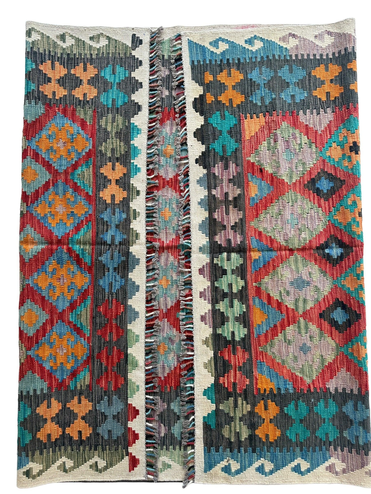 Afghan Chobi Kilim Rug 5'8" x 8', Hand-Woven, Cream, view 3