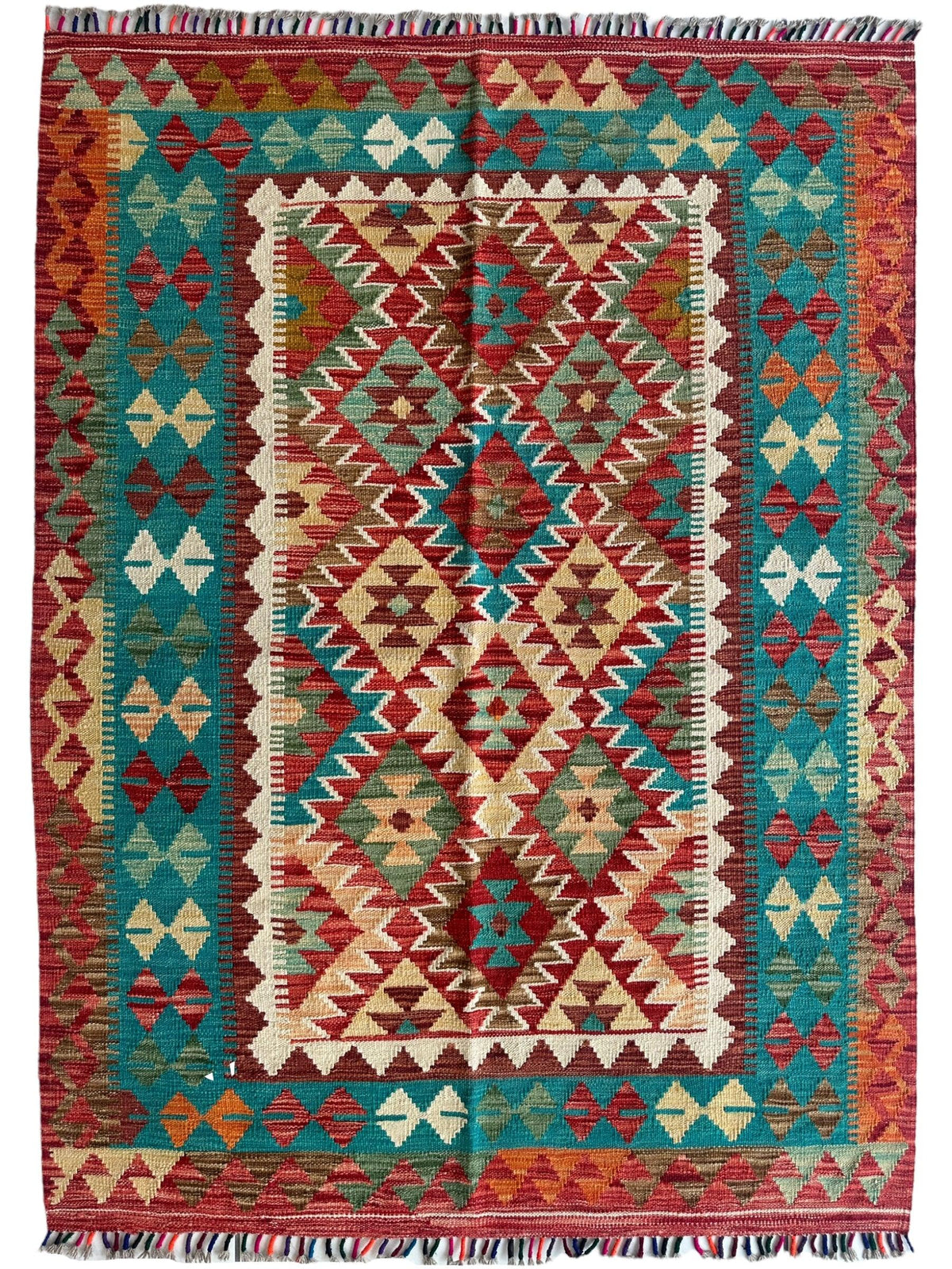 Afghan Chobi Kilim Rug 4'10" x 6'10", Hand-Woven