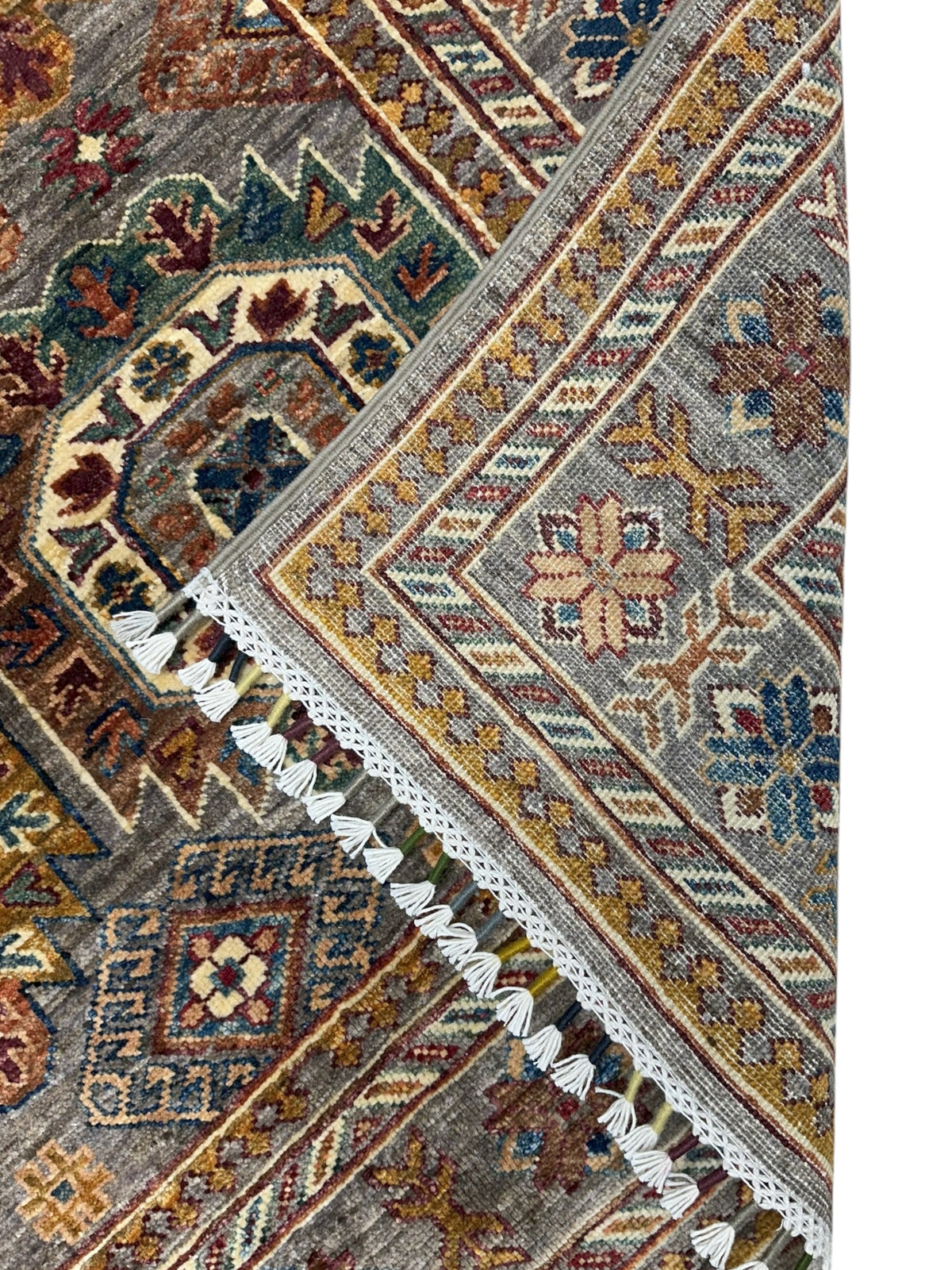 Afghan Chobi Rug 4'2" x 6', Hand-Knotted Wool, Beige, view 3