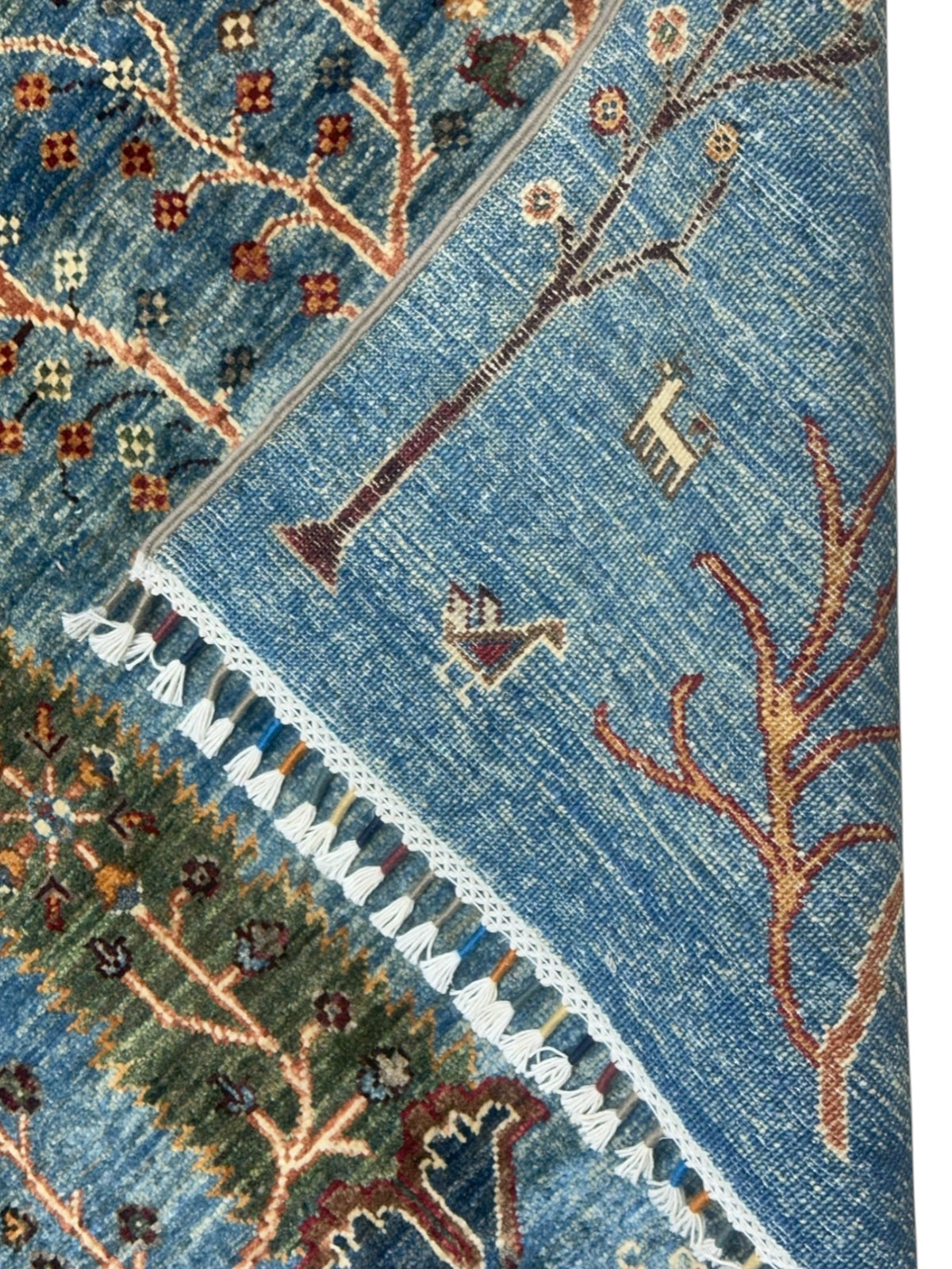 Afghan Rug 6x8, Green, Light Blue & Gray, Hand-Knotted Wool, view 3
