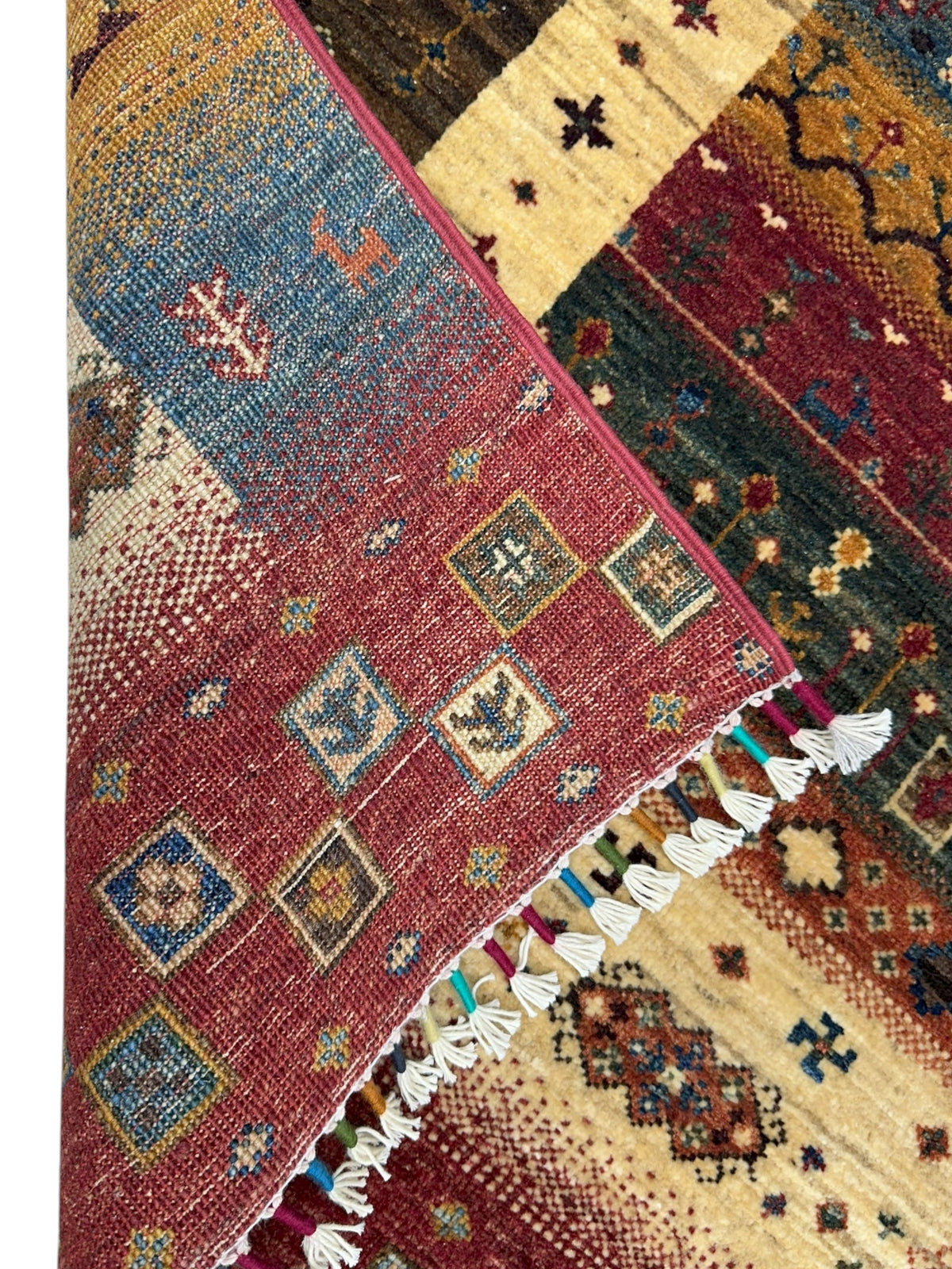 Afghan Gabbeh Rug 3'5" x 4'5", Hand-Knotted Wool, Cream & Red, view 3