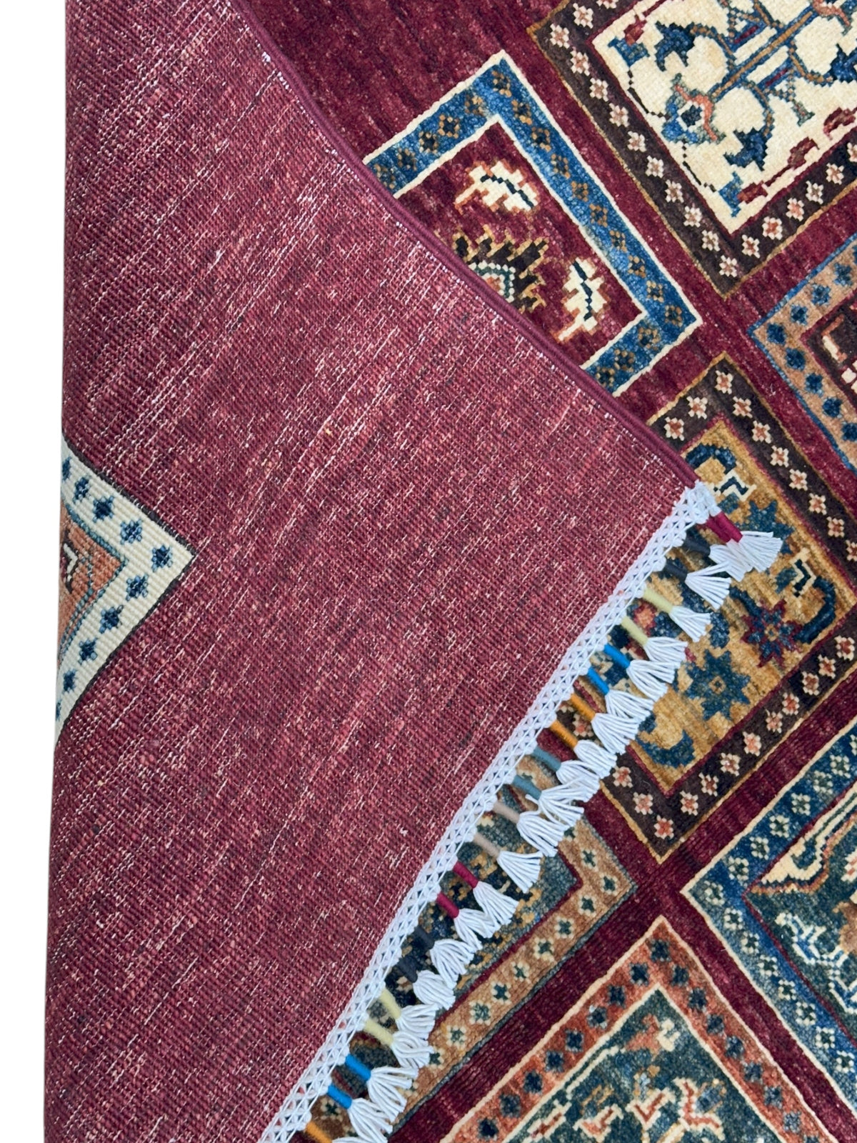 Afghan Bakhtiari Rug 4x6, Burgundy, Ivory & Blue, Hand-Knotted Wool, view 4