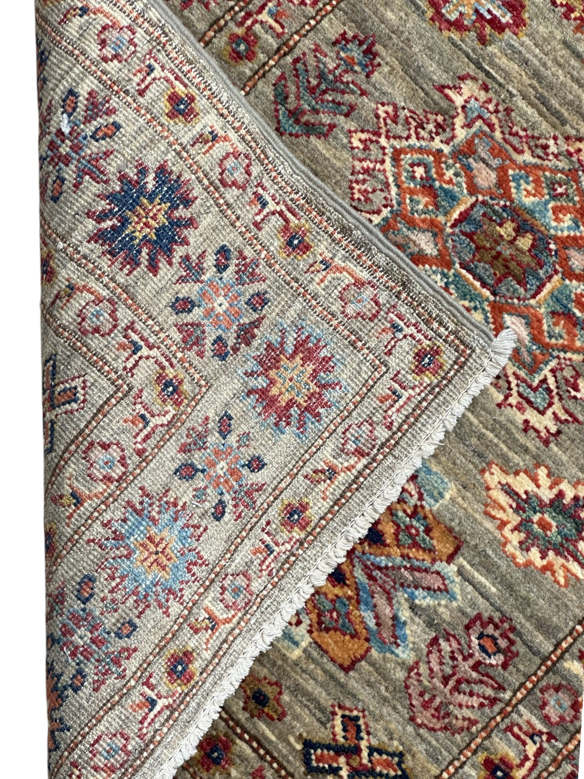 Afghan Super Kazak Runner 2'7" x 9', Hand-Knotted Ghazni Wool, Gray, view 4