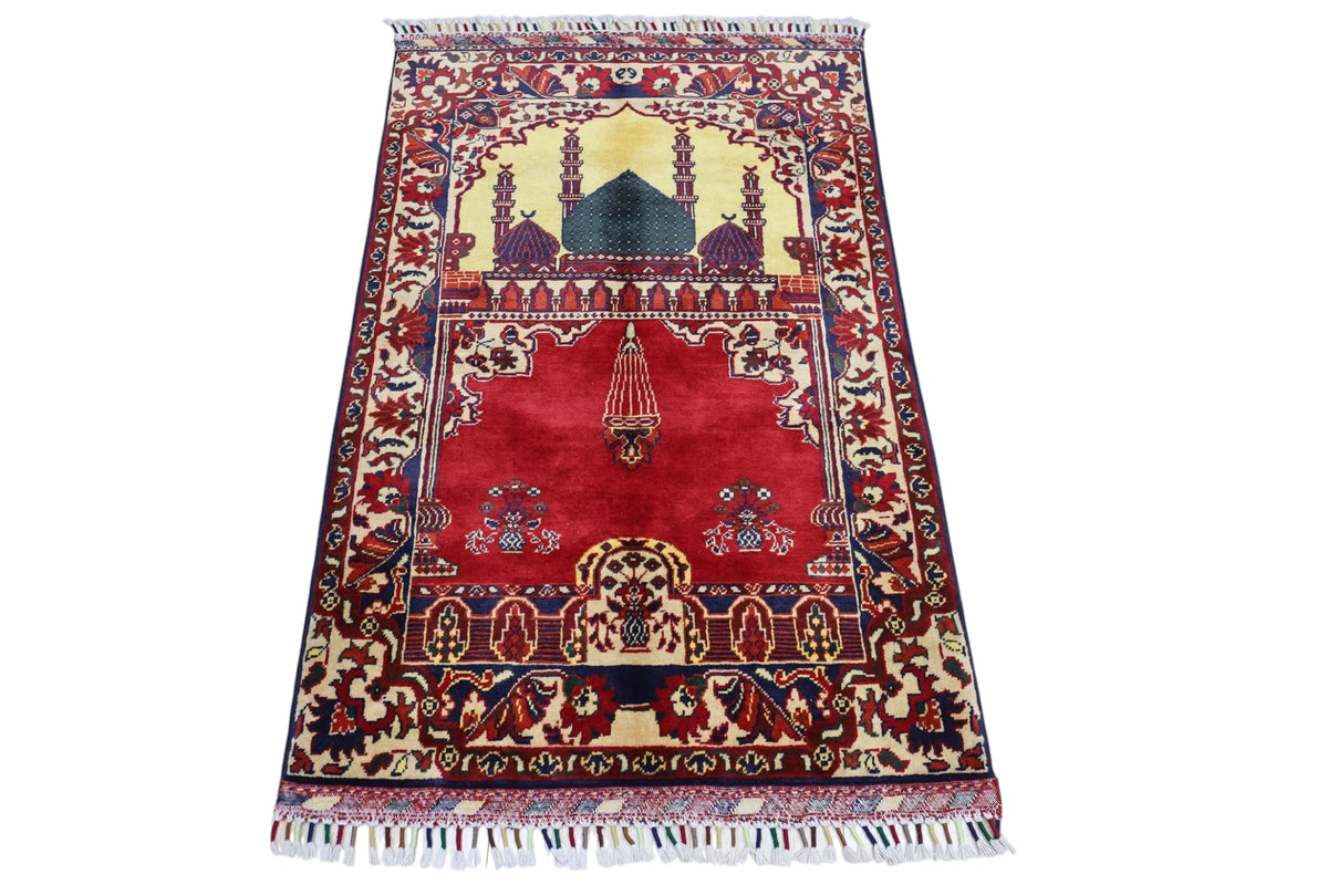 Afghani Prayer Rug 3x4 size range mihrab laid flat
