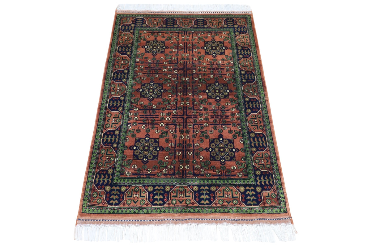Afghan Bukhara Rug 3'5" x 4'10", Hand-Knotted Wool, Beige, view 2