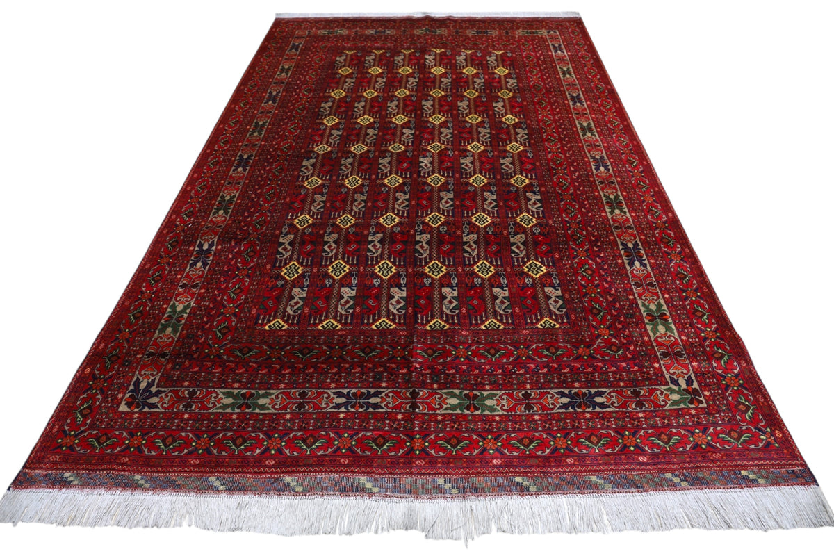 Afghan Rug 6x10, Red, Burgundy & Gold, Hand-Knotted Wool, view 3