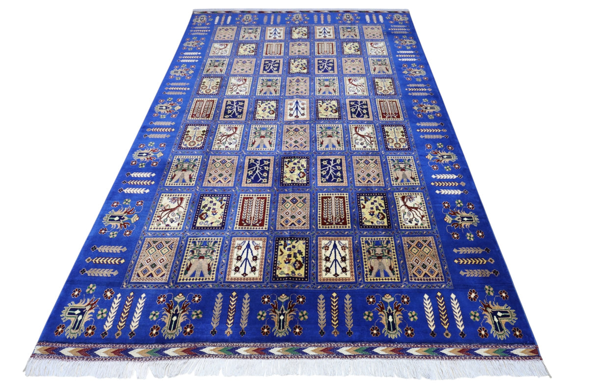 Afghan Bakhtiari Rug 7x10, Blue, Beige & Ivory, Hand-Knotted Wool, view 3