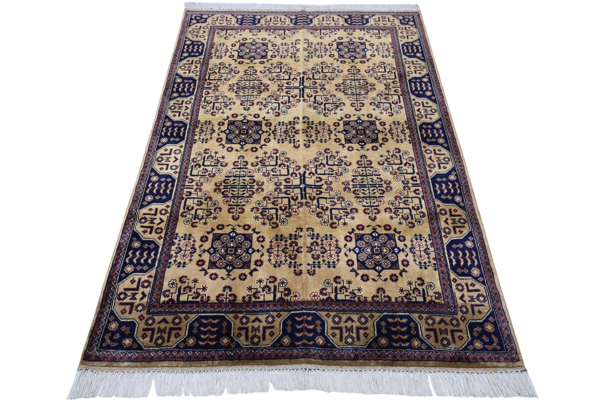 Afghan Bukhara Rug 4' x 5'11", Hand-Knotted Wool, Beige, view 3
