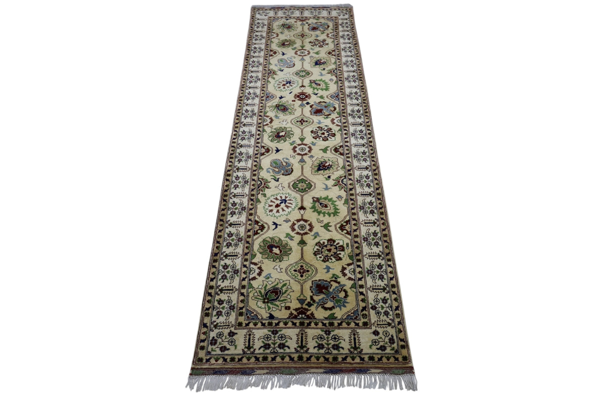 Afghan Runner 3x10, Beige, Ivory & Navy, Hand-Knotted Wool, view 3