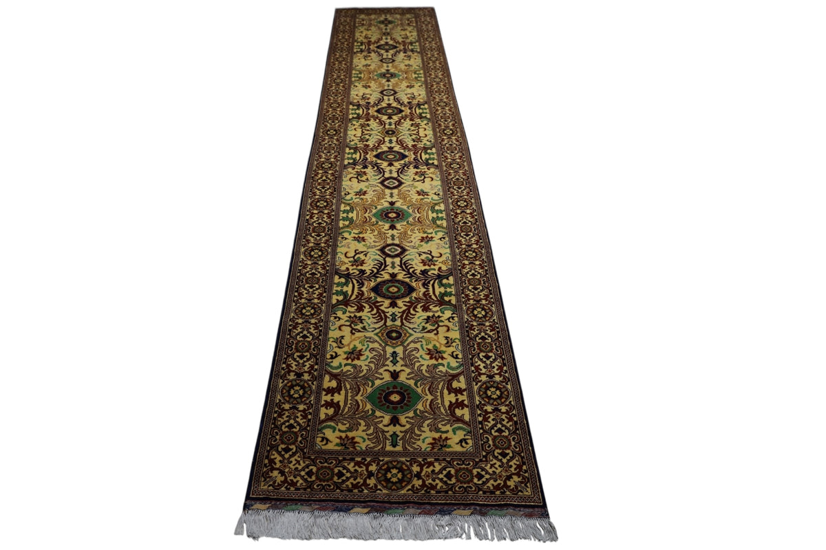 Afghan Runner 3x16, Yellow, Red & Navy, Hand-Knotted Wool, view 3