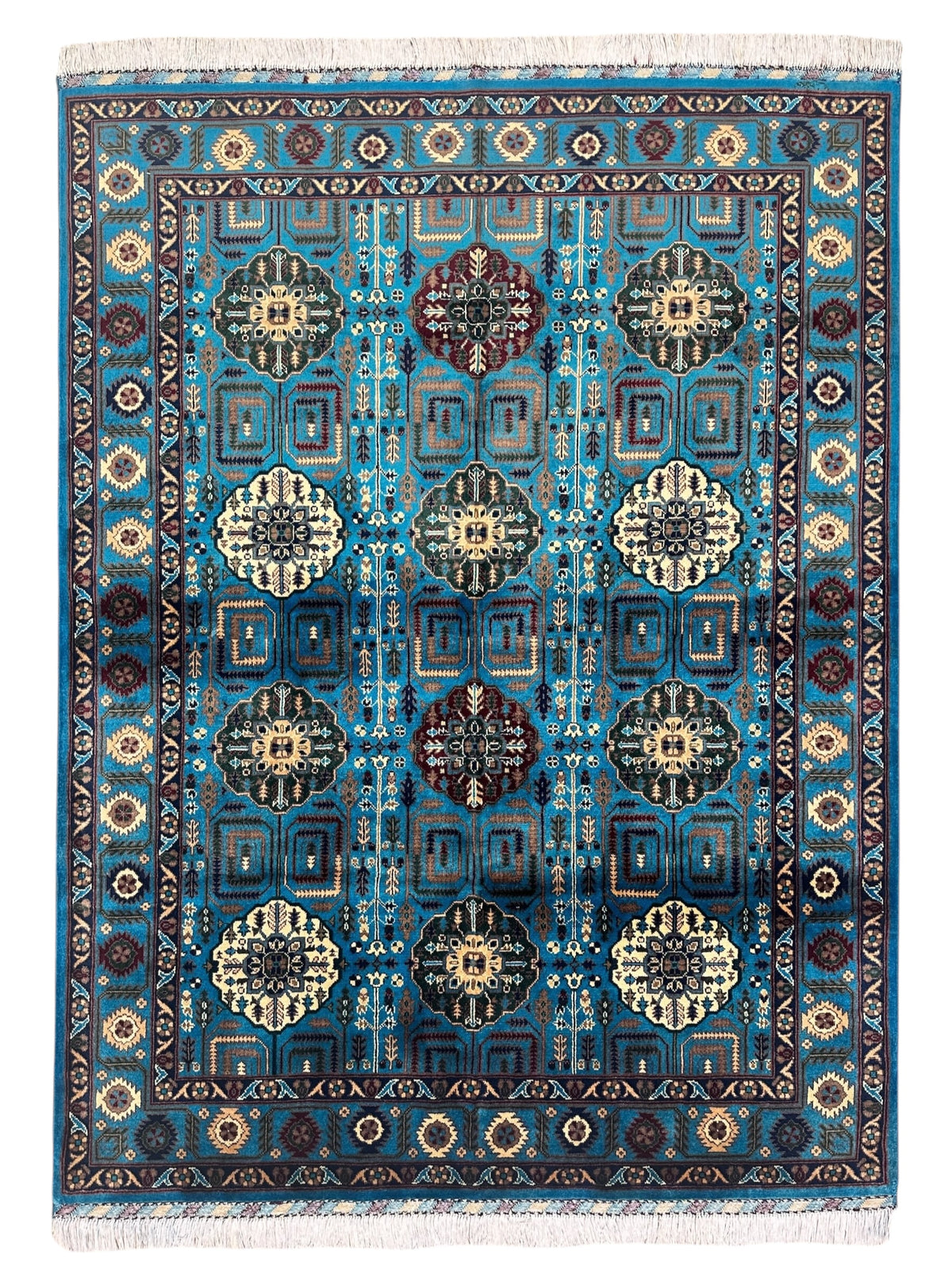 Afghani Rug 5x8 size range tribal Blue laid flat