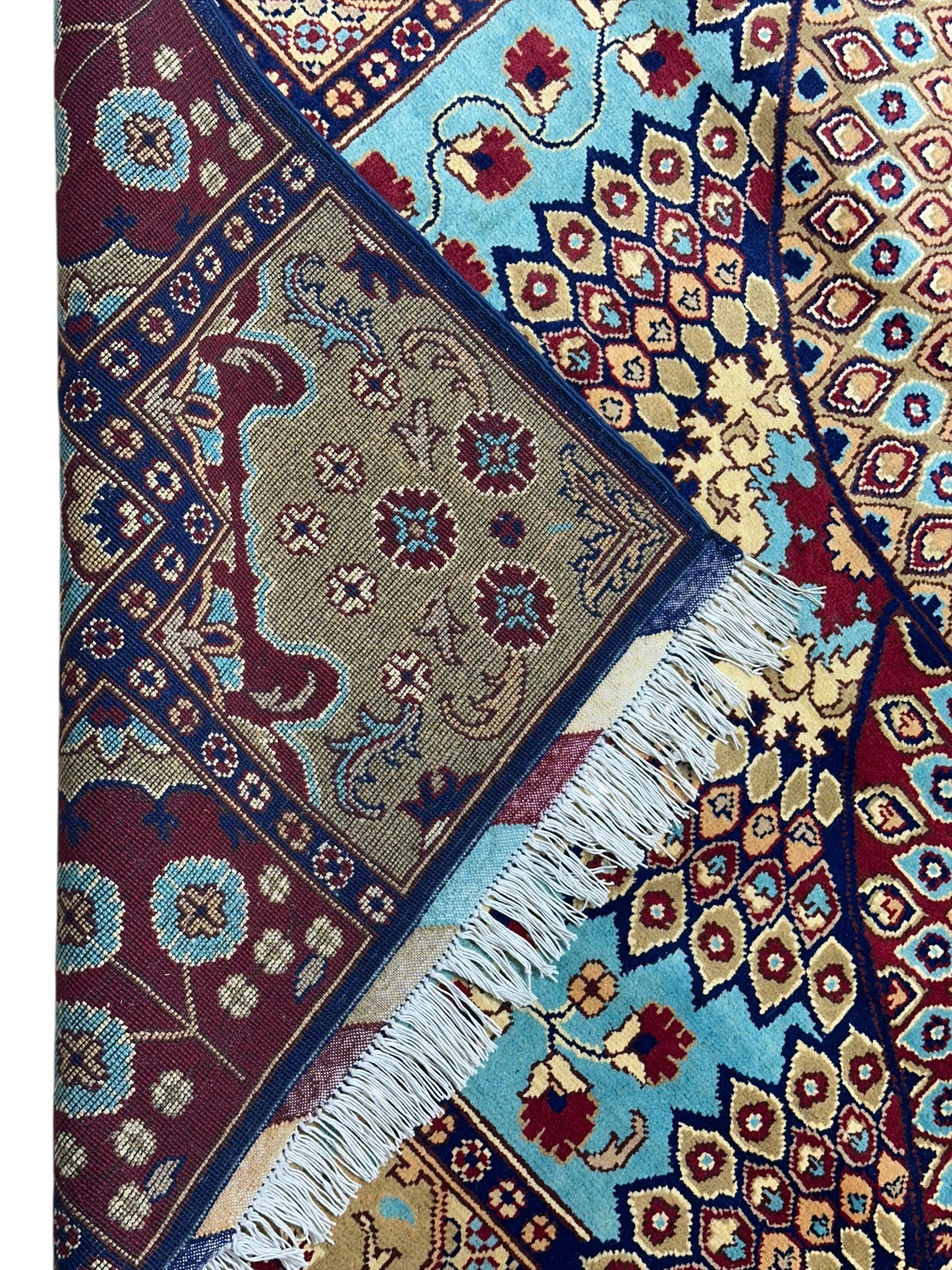 Afghan Rug 8x12, Beige, Light Blue & Navy, Hand-Knotted Wool, view 3