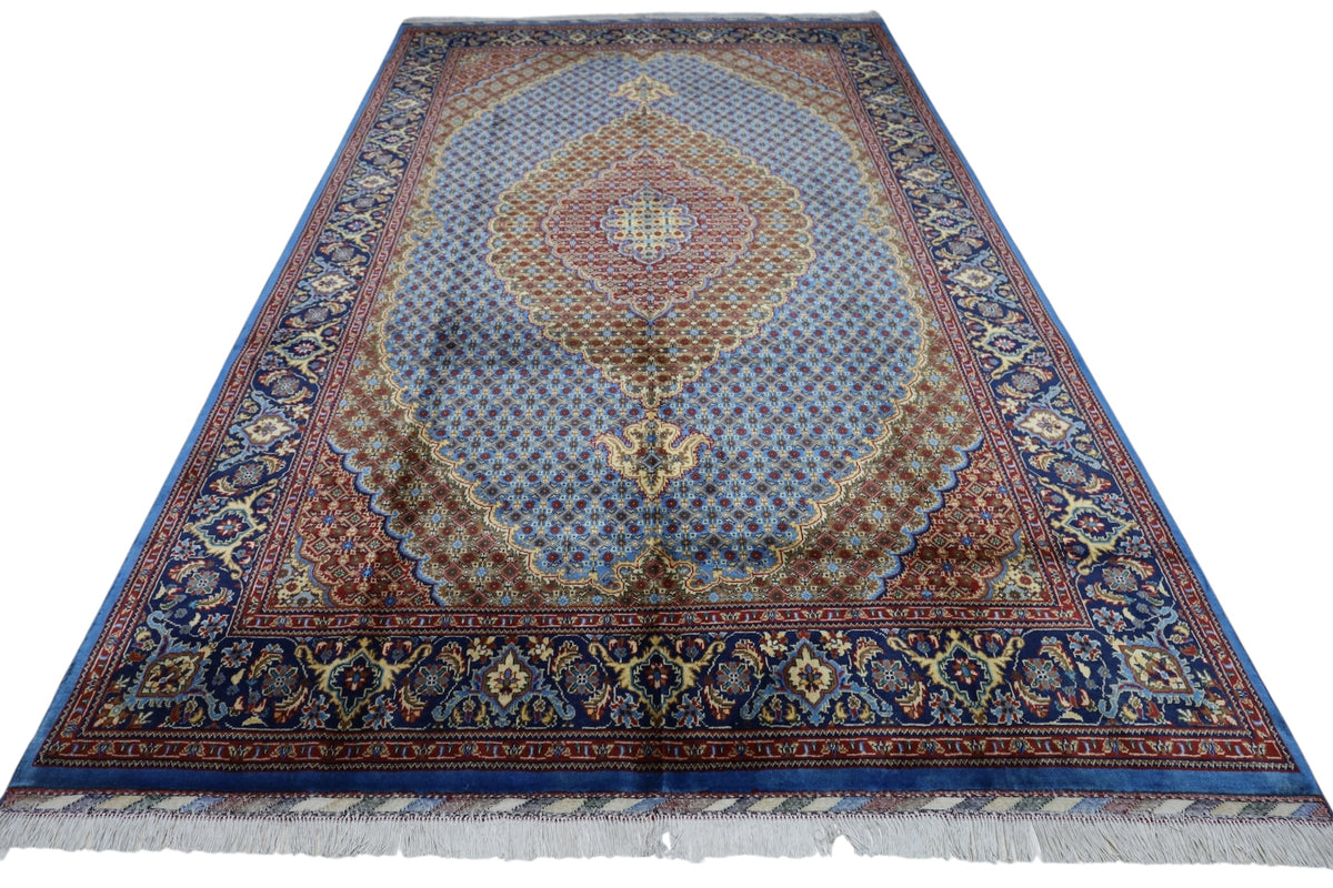 Afghan Tabriz Rug 7x10, Light Blue, Rust & Navy, Hand-Knotted Wool, view 3