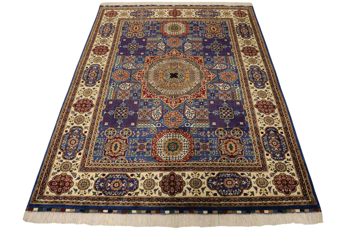 Afghani Rug 5x8 size range tribal Blue Beige laid flat