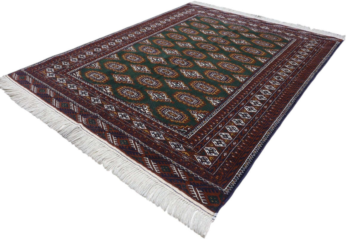 Afghan Herati Rug 4x6, Green, Burgundy & Brown, Hand-Knotted Wool, view 4